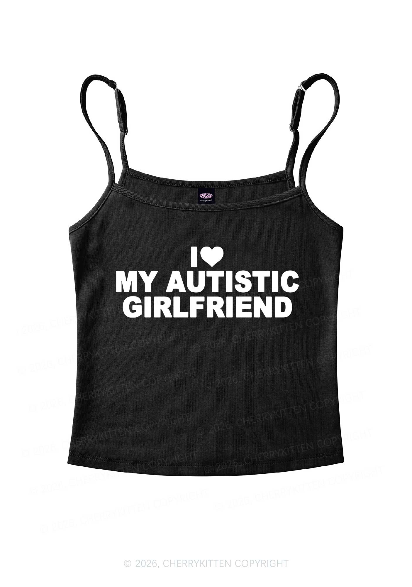 I Love My Autistic GF Valentine's Day Y2K Spaghetti Strap Cami Cherrykitten - Image 3