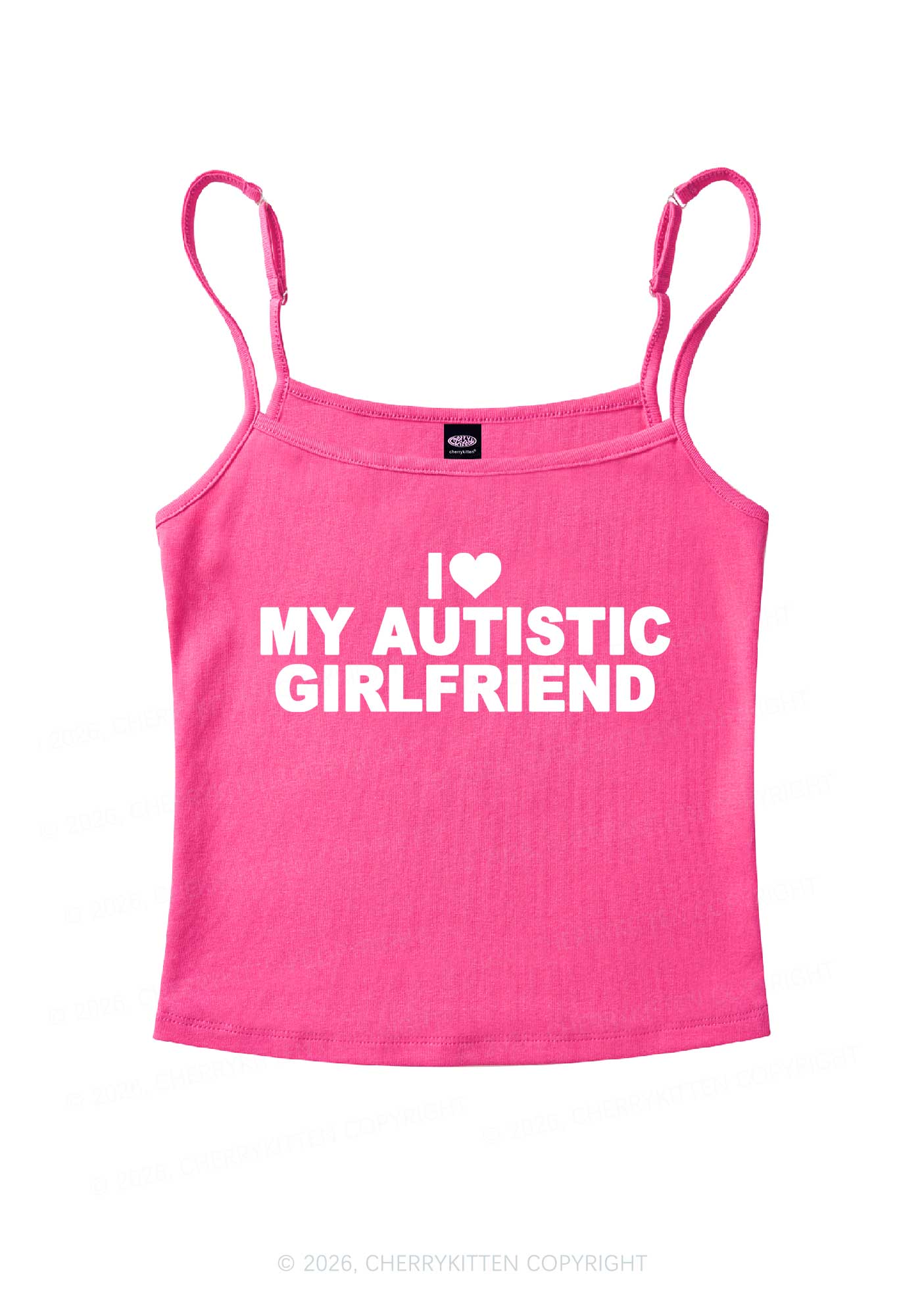 I Love My Autistic GF Valentine's Day Y2K Spaghetti Strap Cami Cherrykitten - Image 4