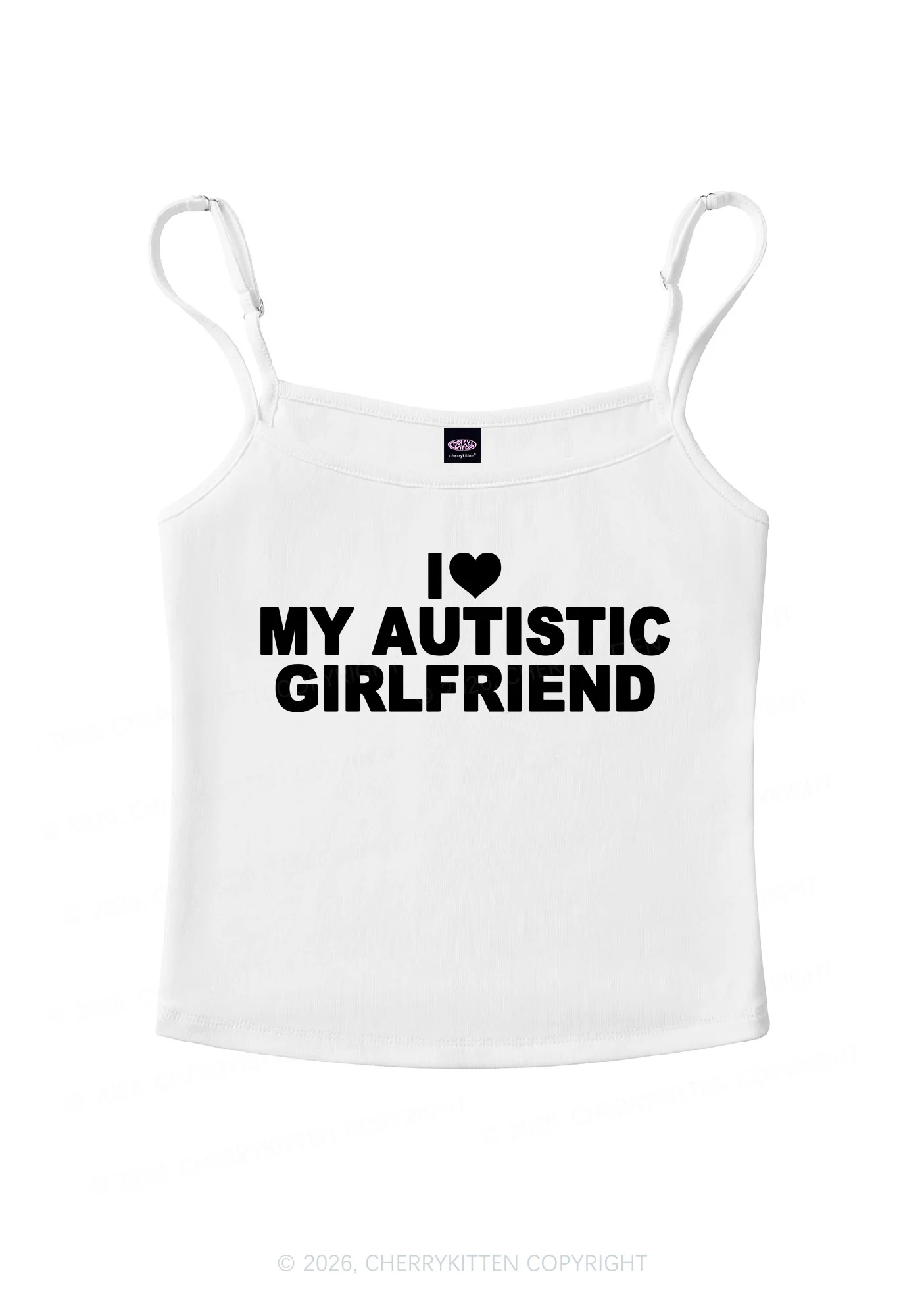 I Love My Autistic GF Valentine's Day Y2K Spaghetti Strap Cami Cherrykitten - Image 5