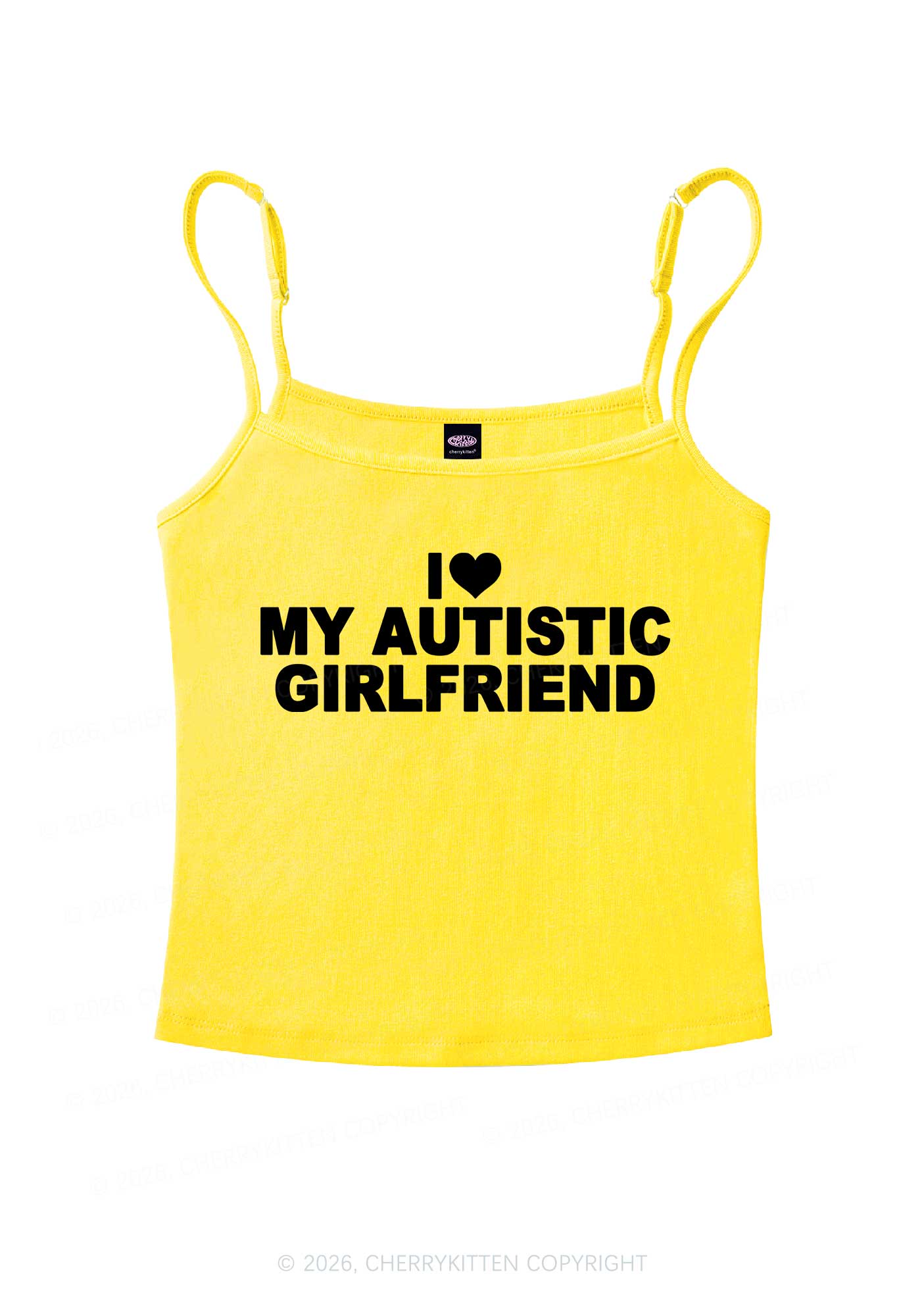 I Love My Autistic GF Valentine's Day Y2K Spaghetti Strap Cami Cherrykitten - Image 6