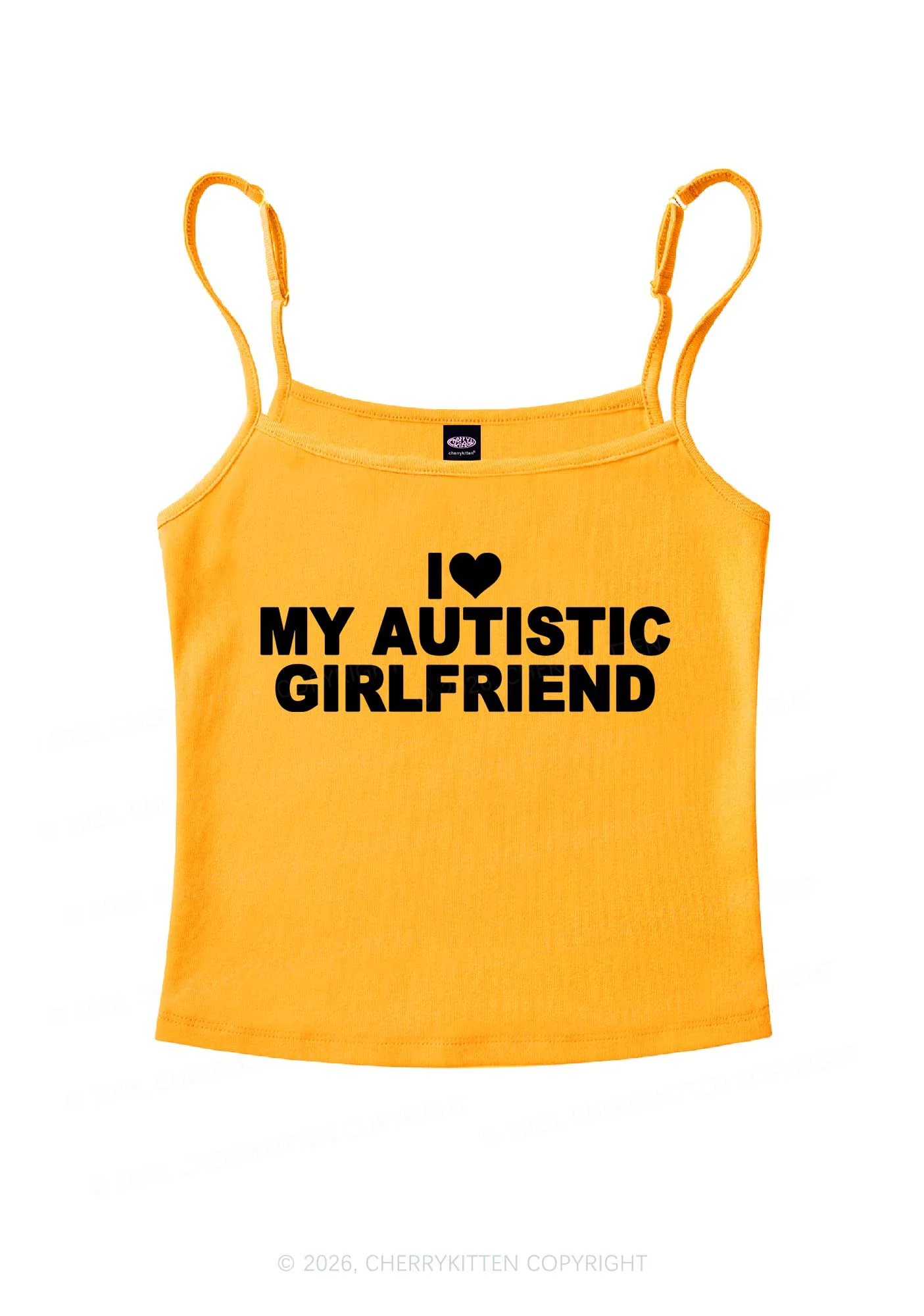 I Love My Autistic GF Valentine's Day Y2K Spaghetti Strap Cami Cherrykitten - Image 7