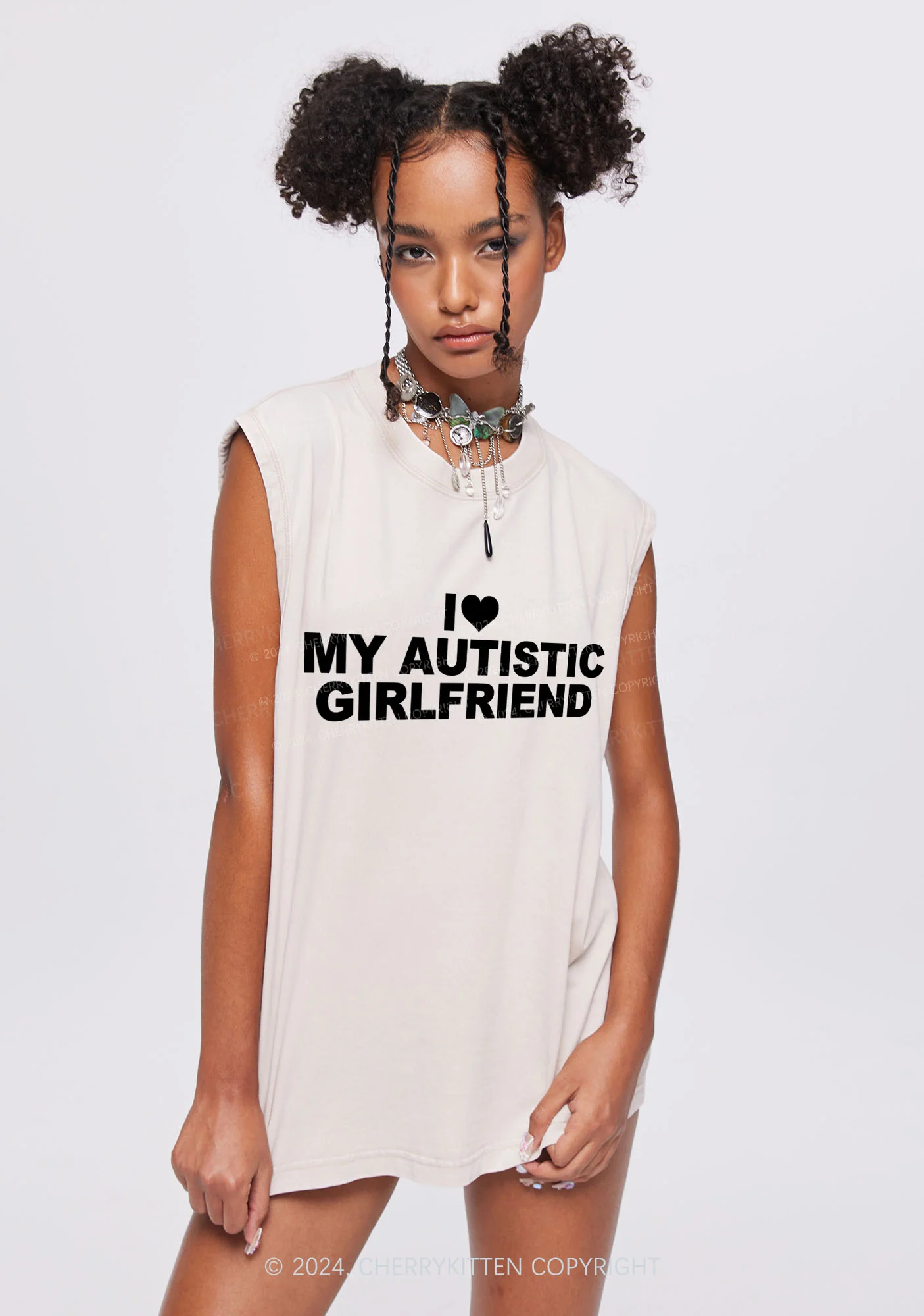 I Love My Autistic GF Y2K Valentine's Day Washed Tank Cherrykitten - Image 3