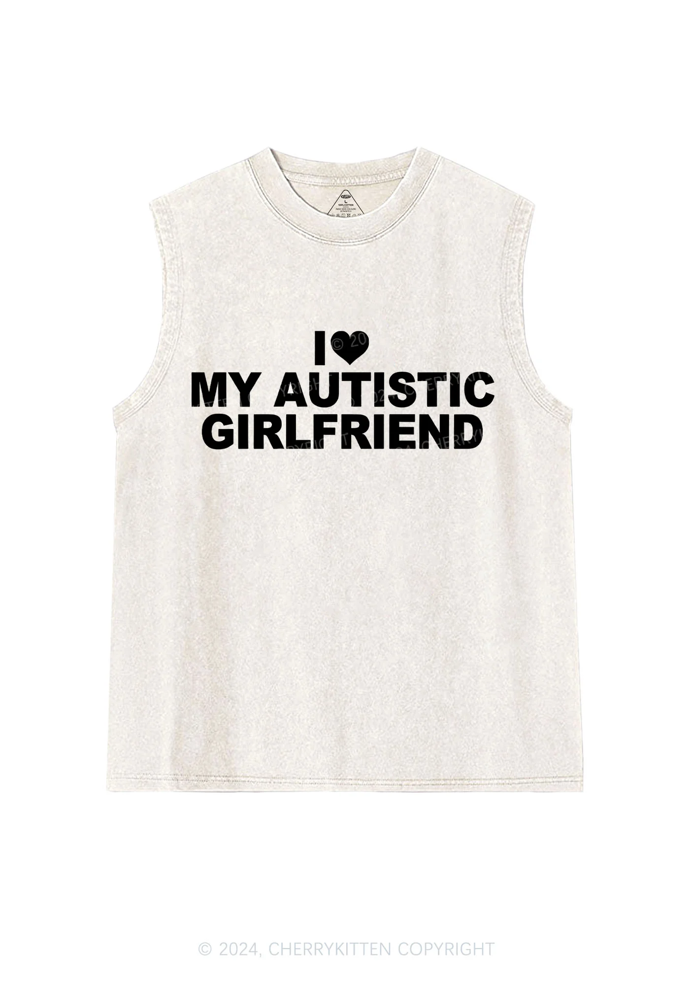 I Love My Autistic GF Y2K Valentine's Day Washed Tank Cherrykitten - Image 5