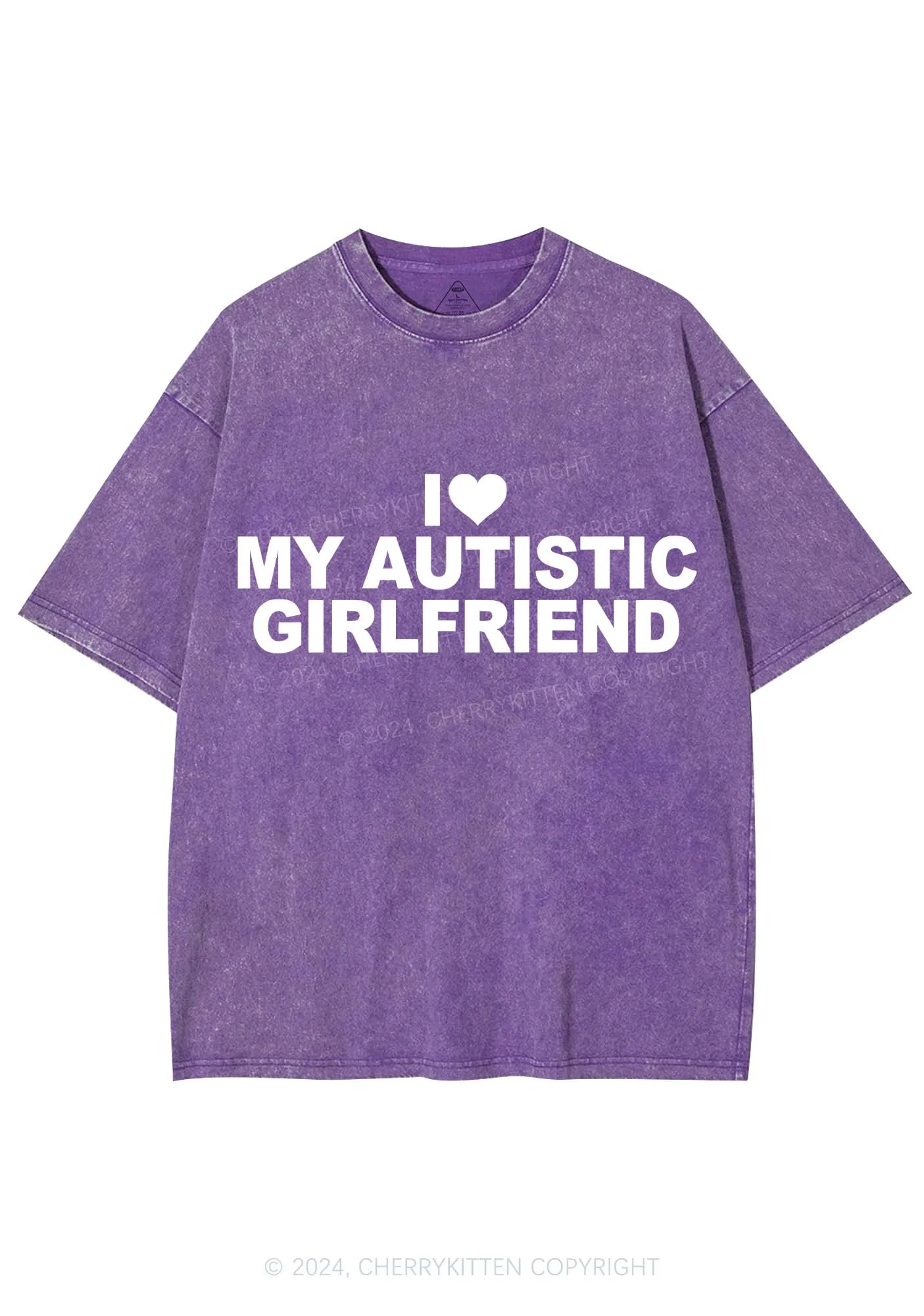 I Love My Autistic GF Y2K Valentine's Day Washed Tee Cherrykitten - Image 5
