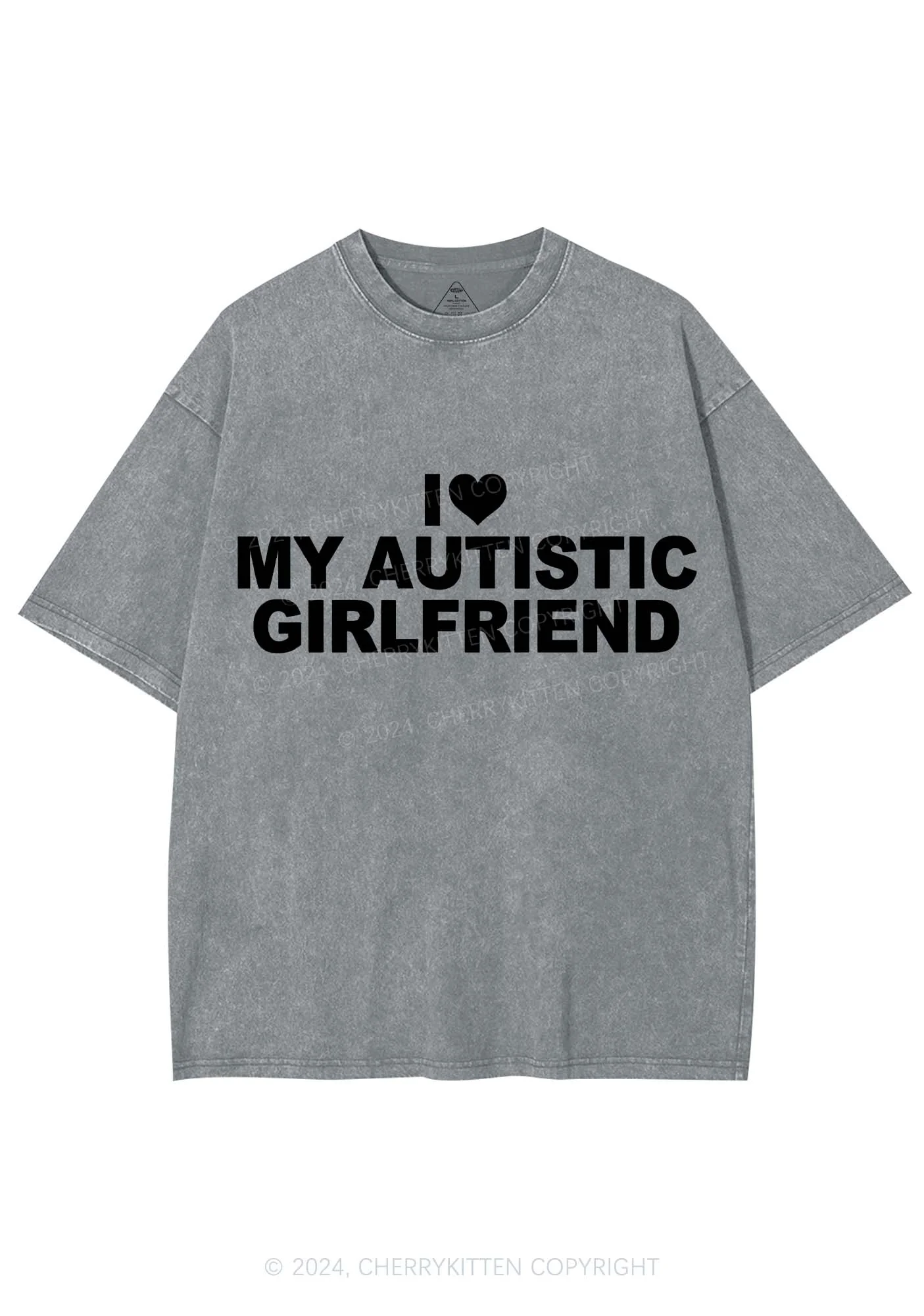 I Love My Autistic GF Y2K Valentine's Day Washed Tee Cherrykitten - Image 7
