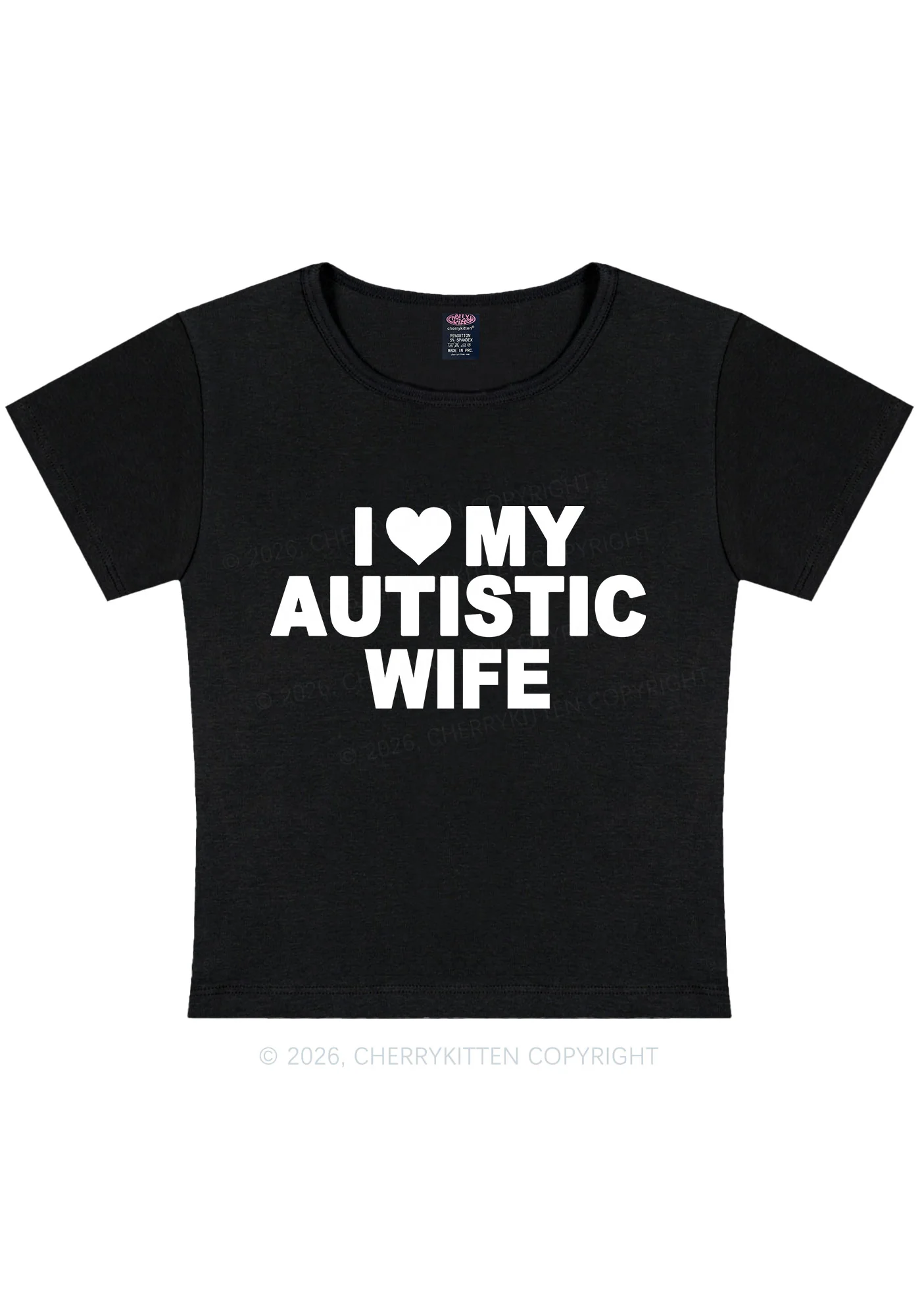 I Love My Autistic Wife Y2K Baby Tee Cherrykitten - Image 3