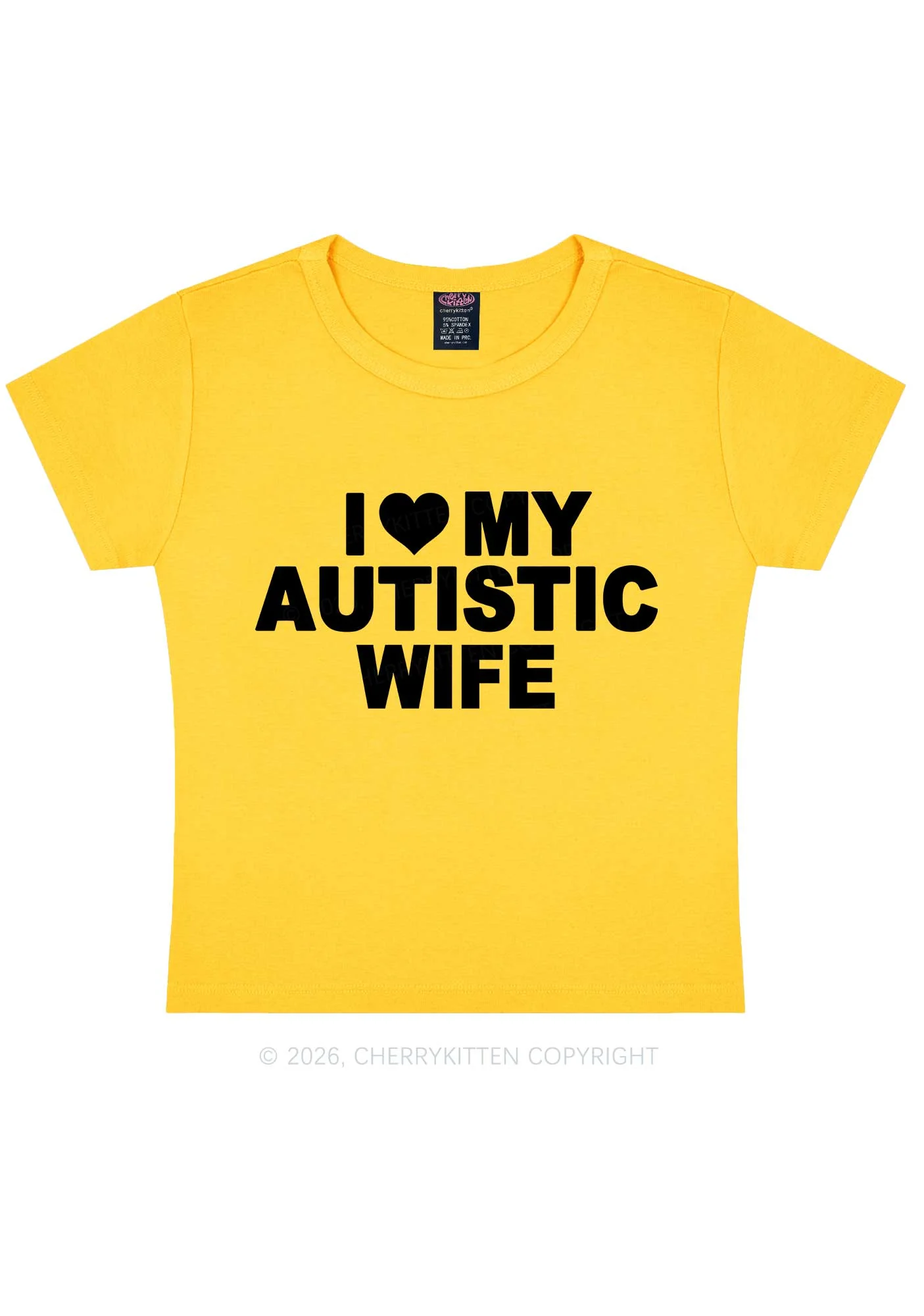I Love My Autistic Wife Y2K Baby Tee Cherrykitten - Image 5
