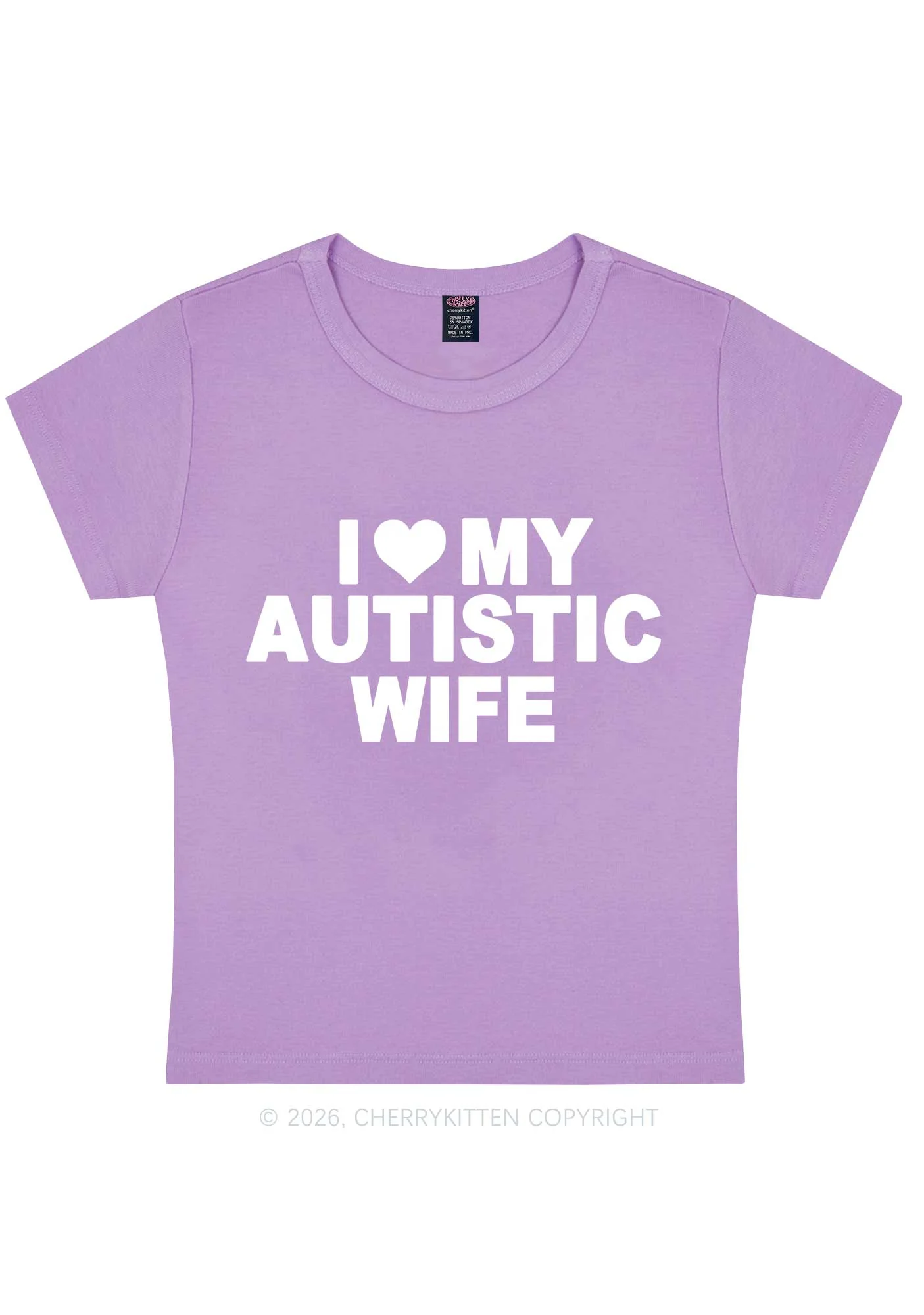 I Love My Autistic Wife Y2K Baby Tee Cherrykitten - Image 7