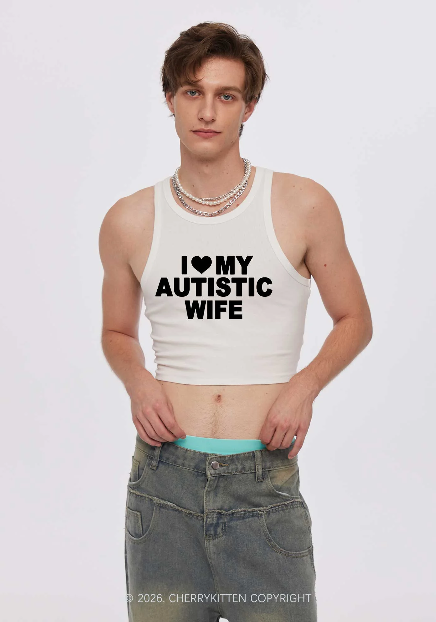 I Love My Autistic Wife Y2K Crop Tank Top Cherrykitten - Image 2