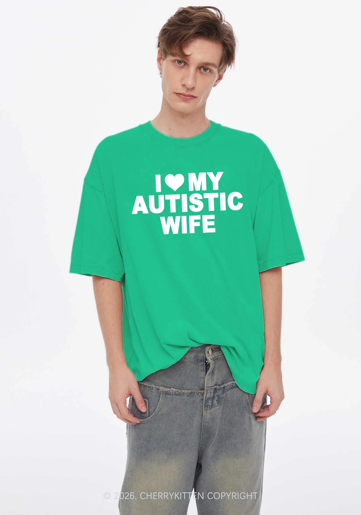 I Love My Autistic Wife Y2K Shirts Washed Tee Cherrykitten - Image 2