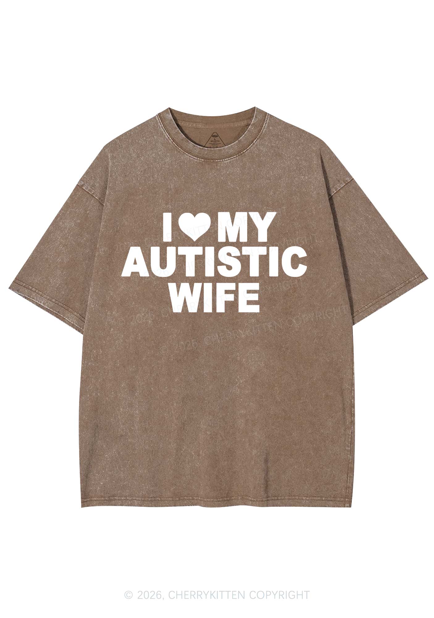 I Love My Autistic Wife Y2K Shirts Washed Tee Cherrykitten - Image 6