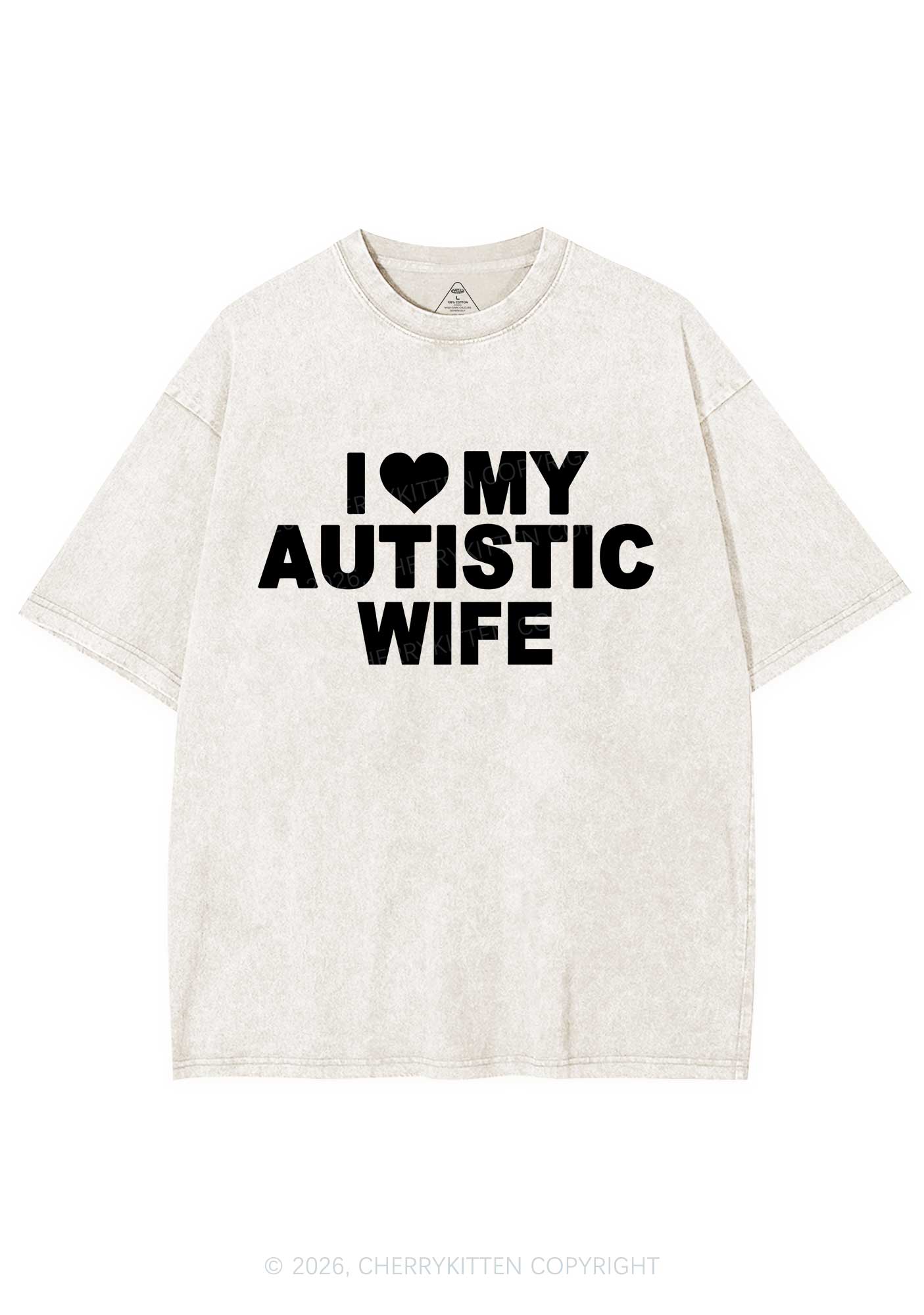 I Love My Autistic Wife Y2K Shirts Washed Tee Cherrykitten - Image 8