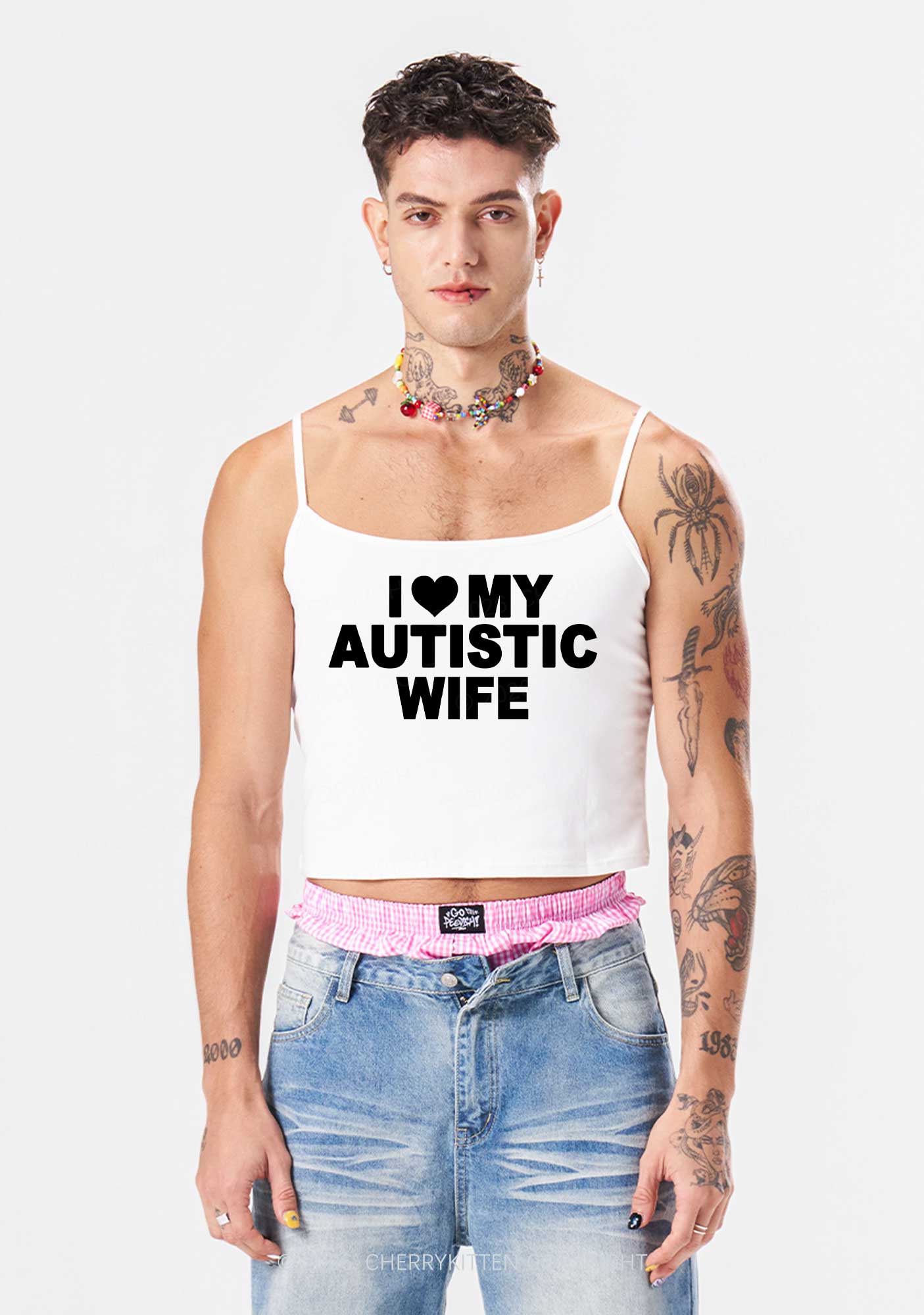 I Love My Autistic Wife Y2K Spaghetti Strap Cami Cherrykitten - Image 2