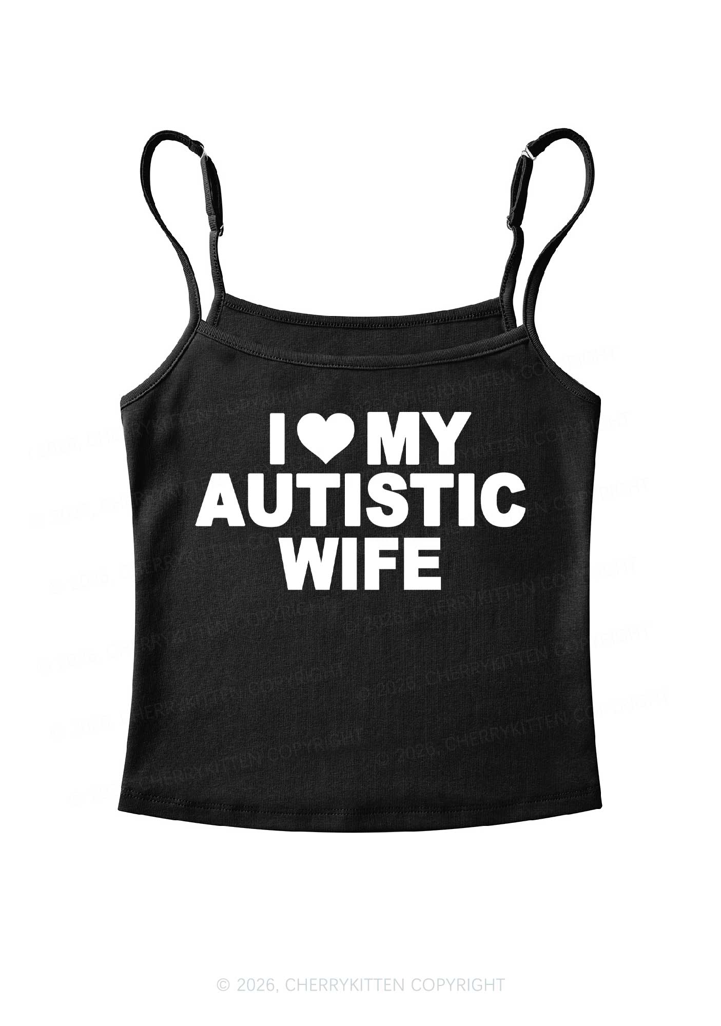 I Love My Autistic Wife Y2K Spaghetti Strap Cami Cherrykitten - Image 3