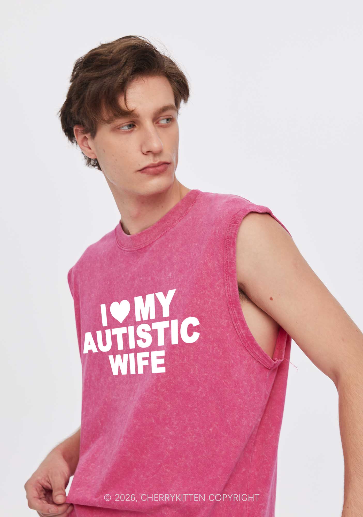 I Love My Autistic Wife Y2K Washed Muscle Tank Cherrykitten - Image 2