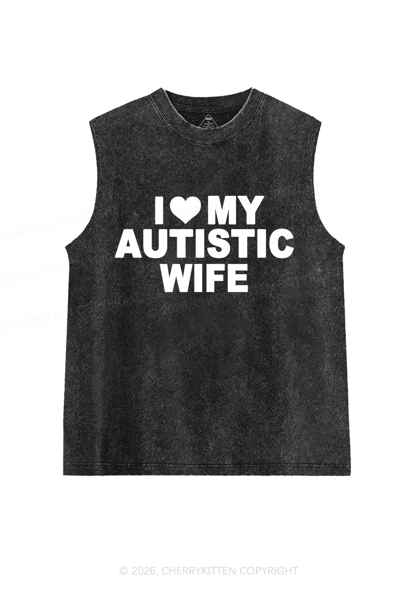 I Love My Autistic Wife Y2K Washed Muscle Tank Cherrykitten - Image 3