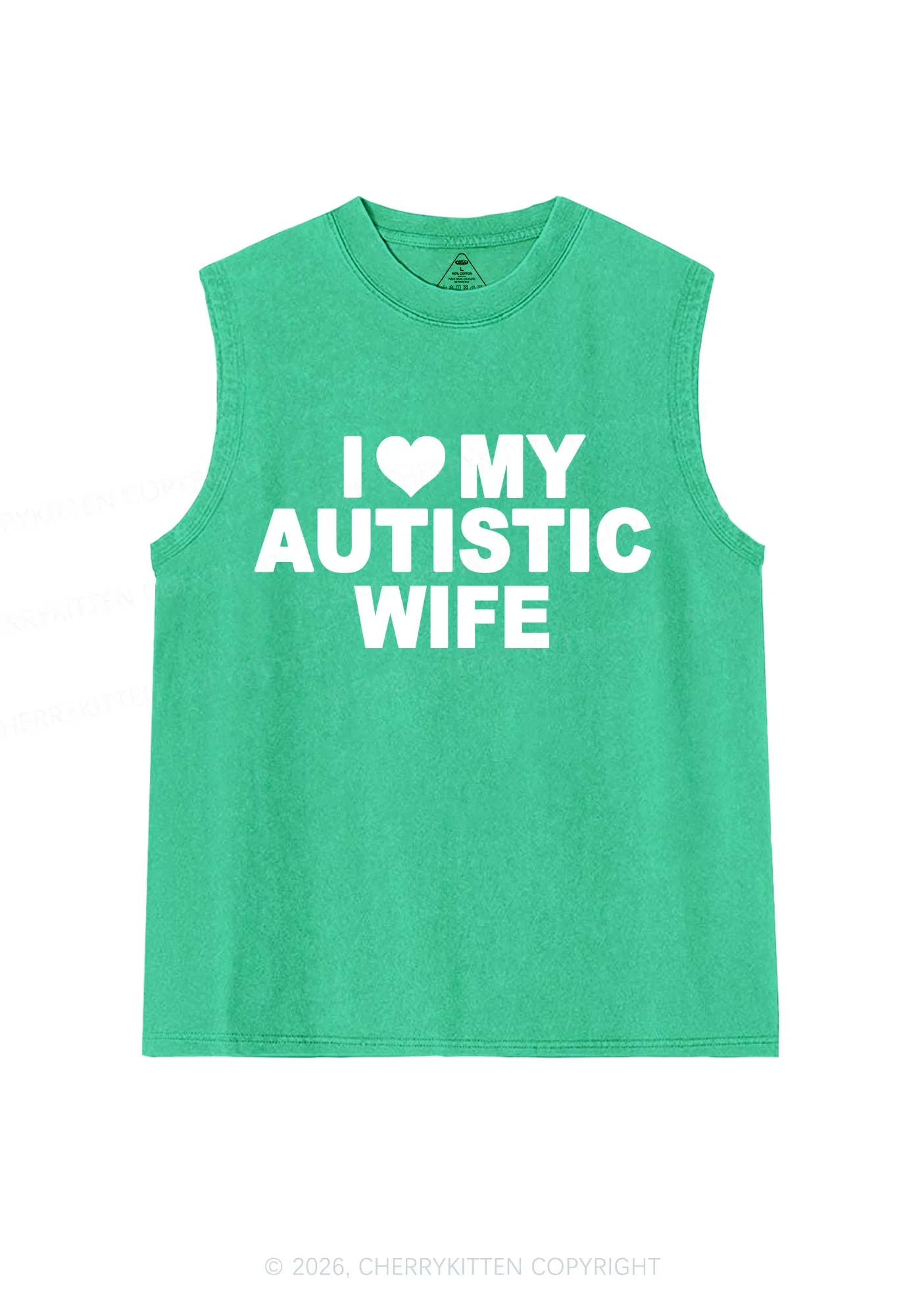 I Love My Autistic Wife Y2K Washed Muscle Tank Cherrykitten - Image 4