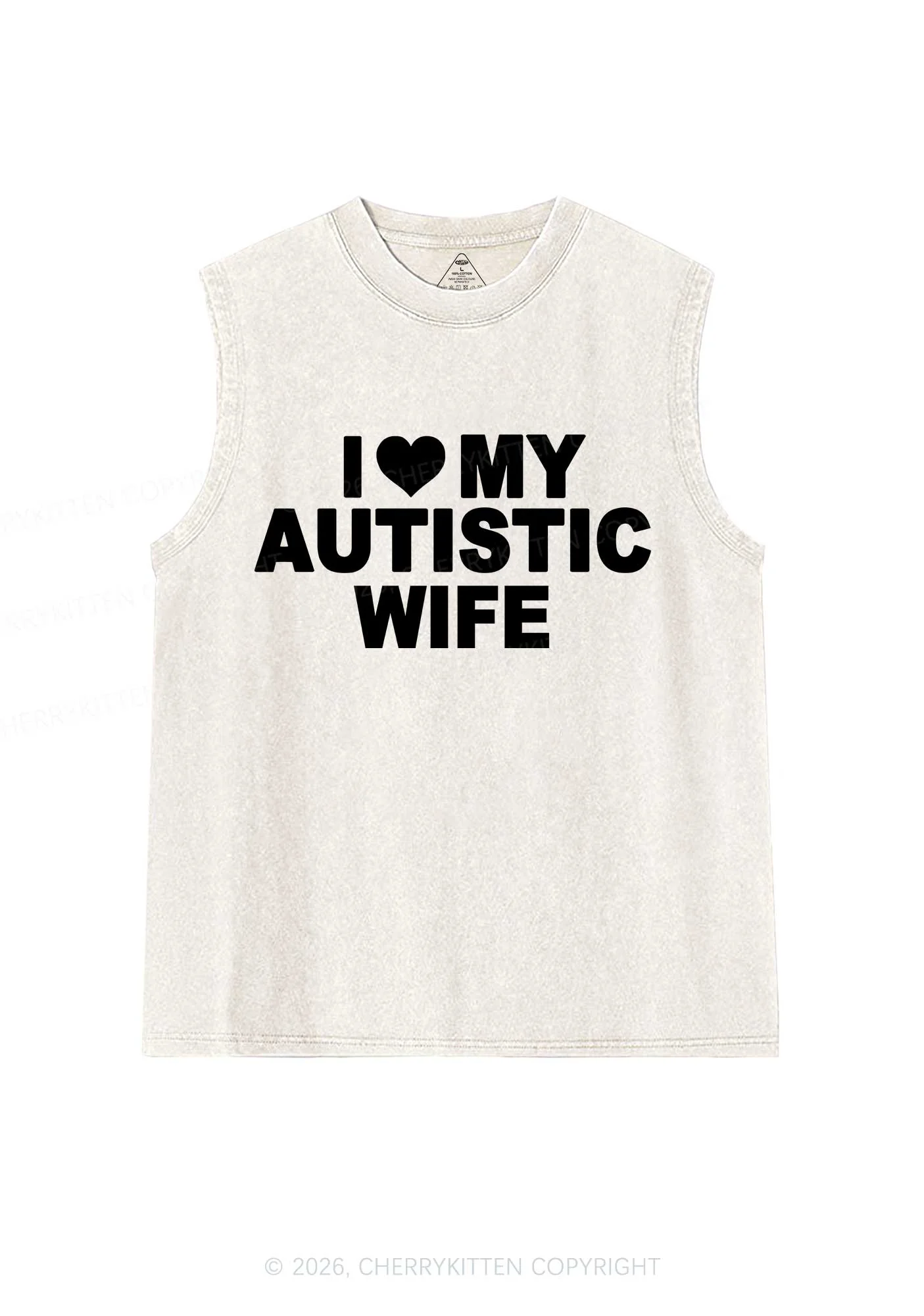 I Love My Autistic Wife Y2K Washed Muscle Tank Cherrykitten - Image 5