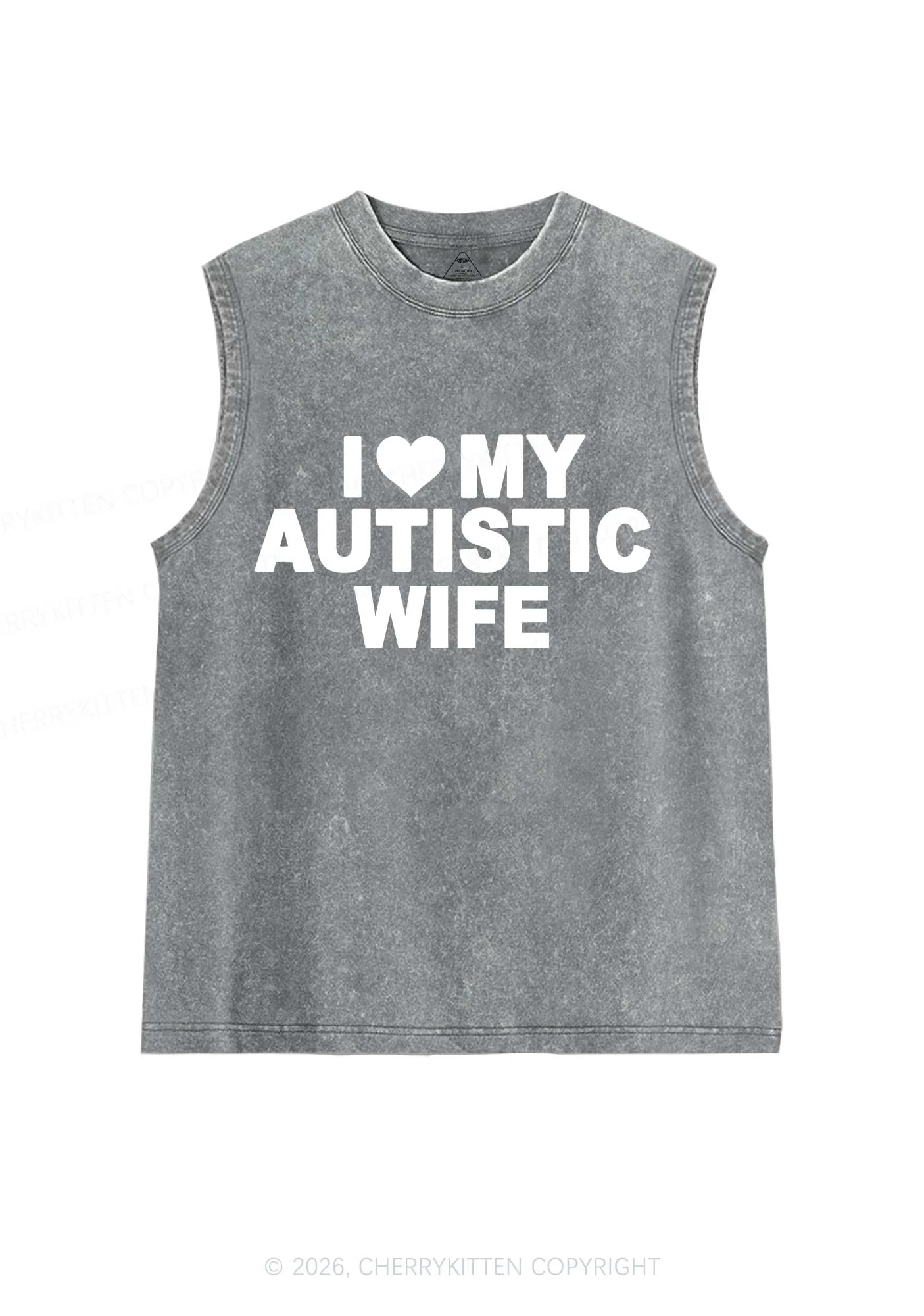 I Love My Autistic Wife Y2K Washed Muscle Tank Cherrykitten - Image 6