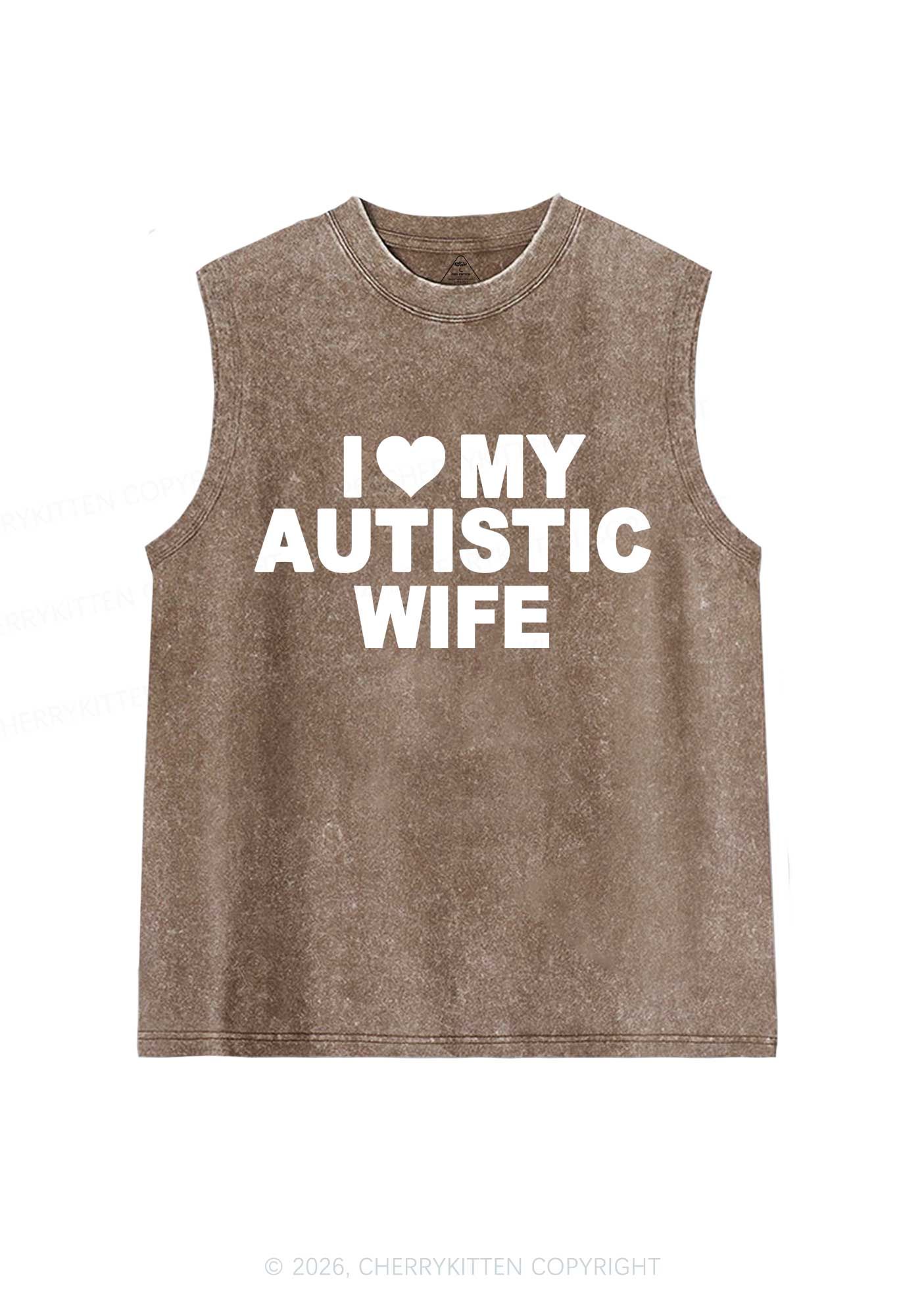 I Love My Autistic Wife Y2K Washed Muscle Tank Cherrykitten - Image 7
