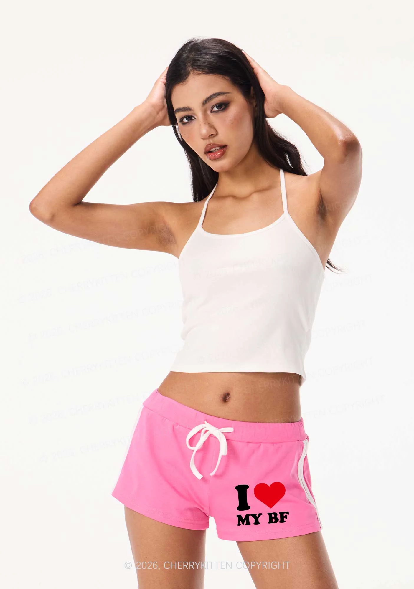 I Love My BF Valentine's Day Y2K Drawstring Mini Shorts Cherrykitten - Image 2
