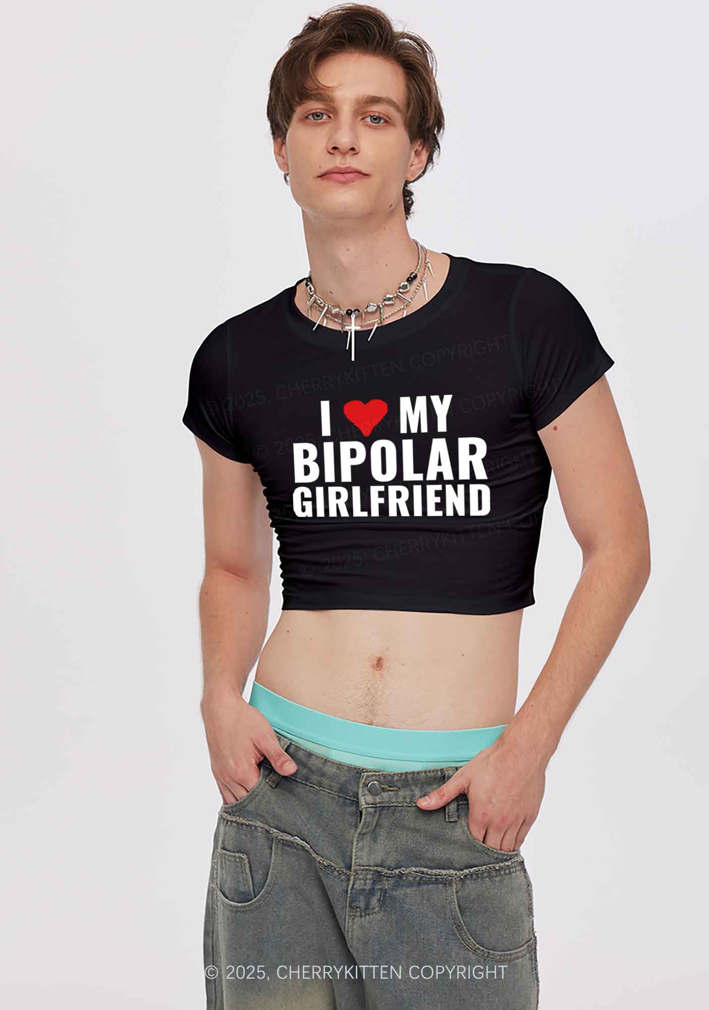 I Love My Bipolar GF BF Y2K Valentine's Day Baby Tee Cherrykitten - Image 2