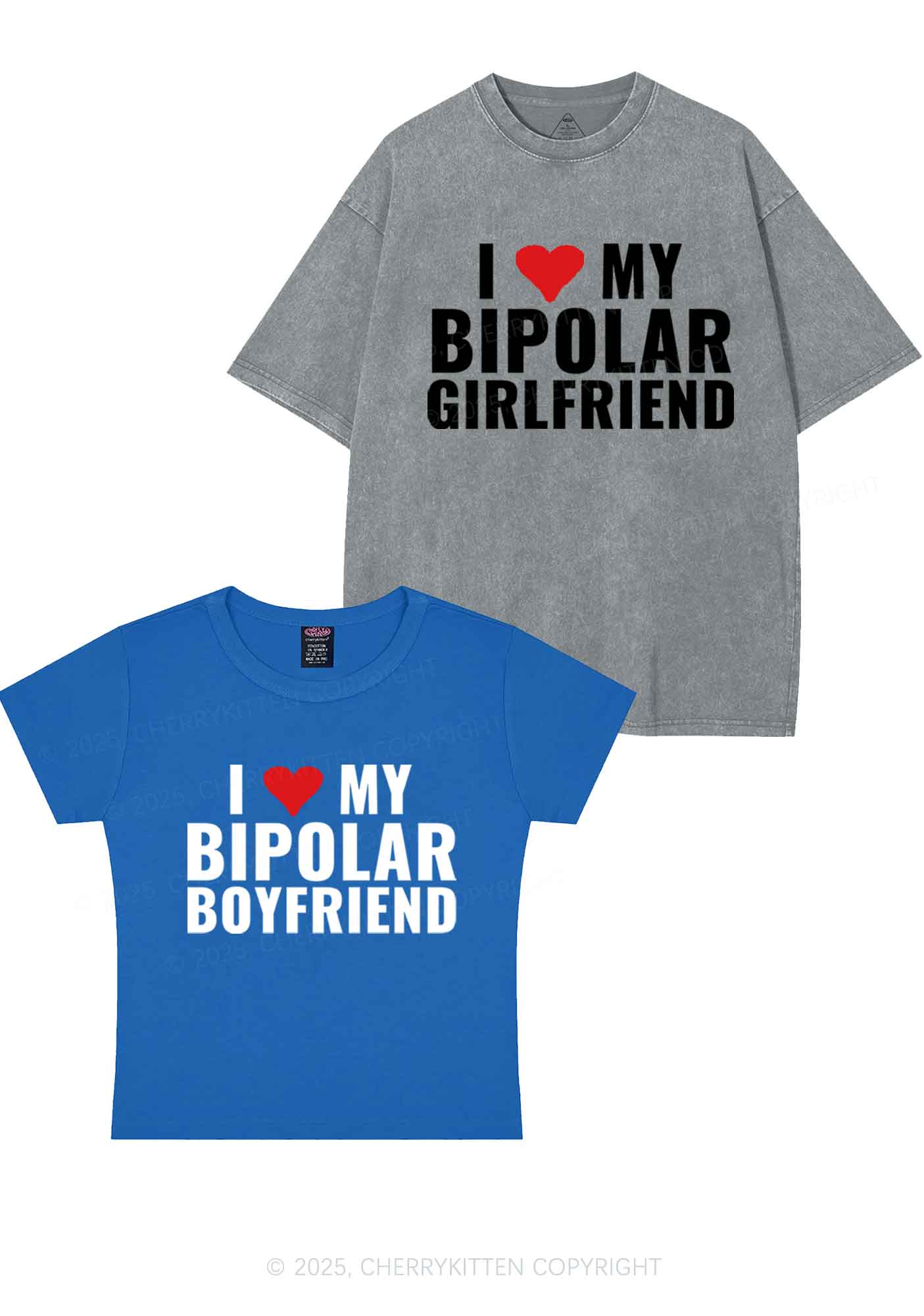 I Love My Bipolar GF BF Y2K Valentine's Day Couple Shirt Cherrykitten - Image 10