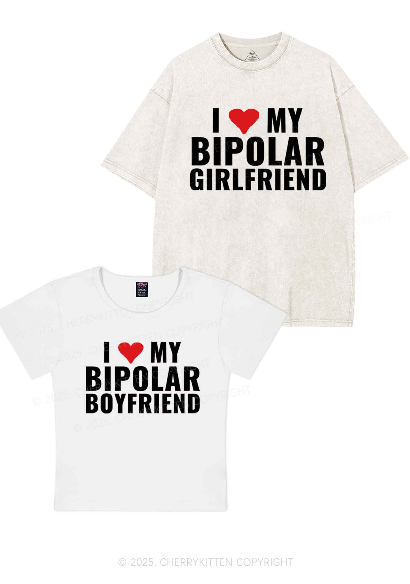 I Love My Bipolar GF BF Y2K Valentine's Day Couple Shirt Cherrykitten - Image 6