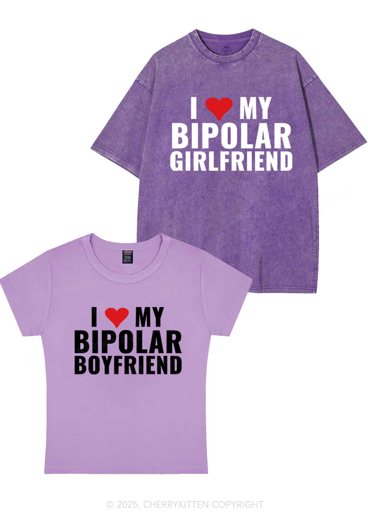 I Love My Bipolar GF BF Y2K Valentine's Day Couple Shirt Cherrykitten - Image 8
