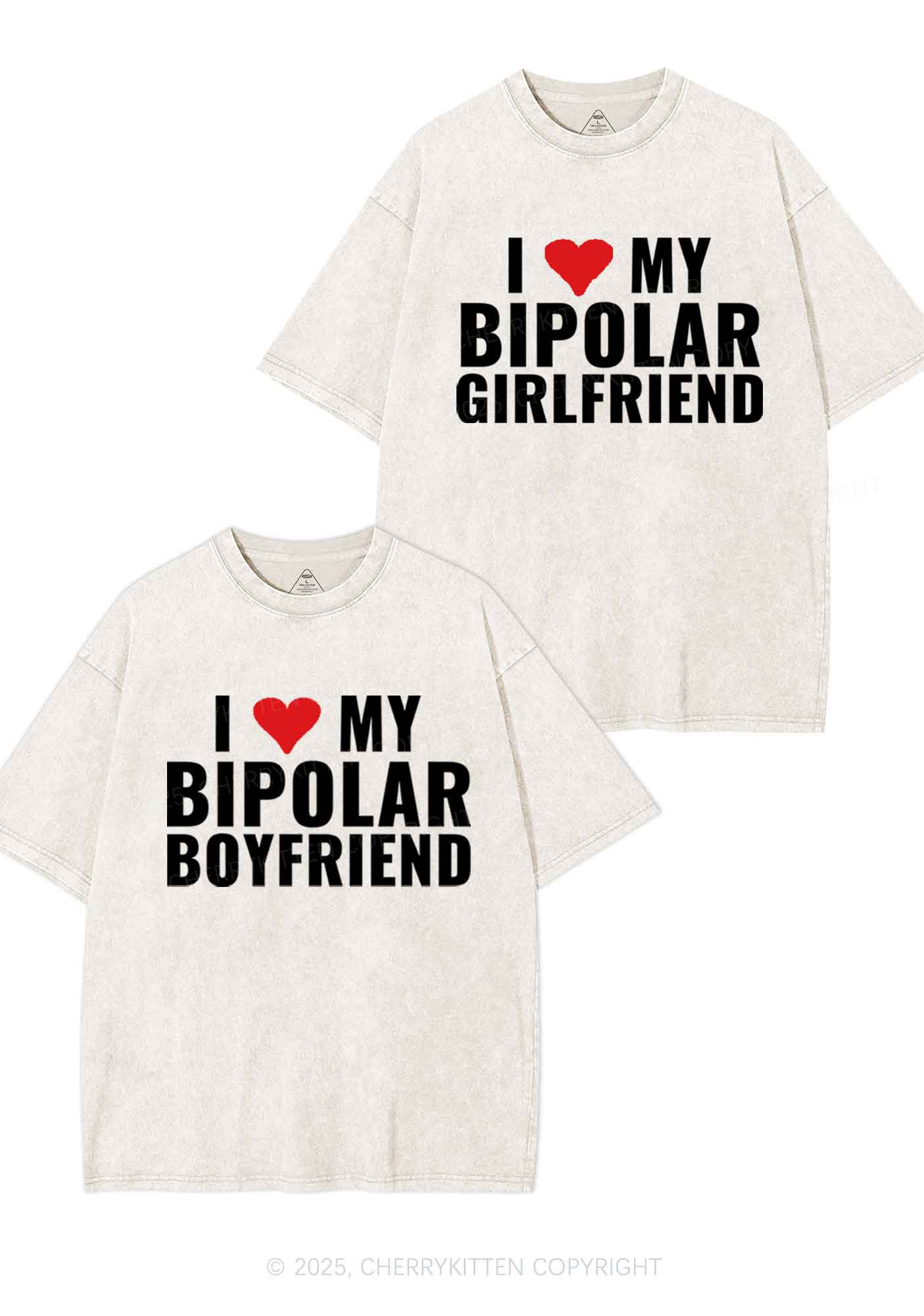 I Love My Bipolar GF BF Y2K Valentine's Day Washed Tee Cherrykitten - Image 4