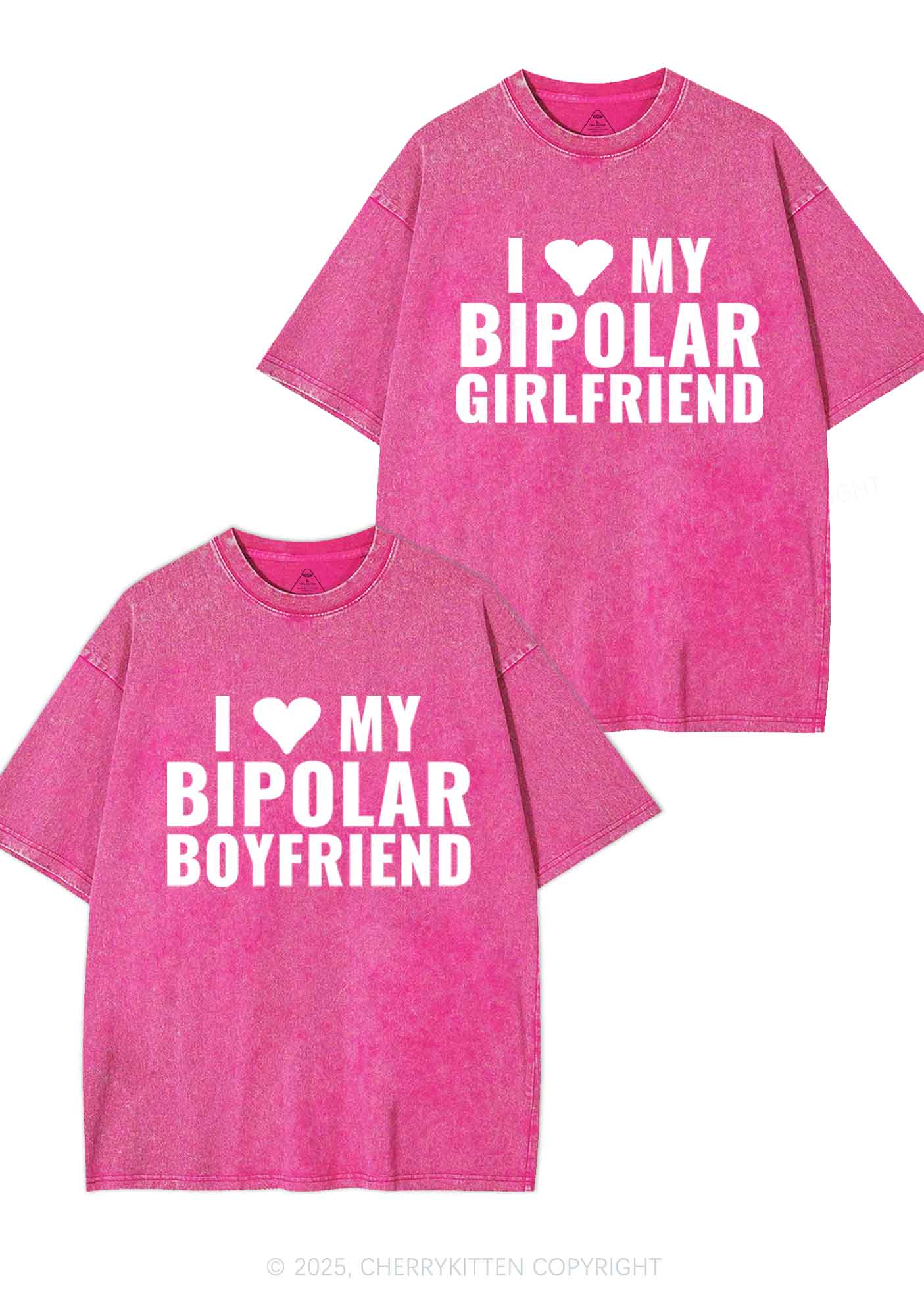 I Love My Bipolar GF BF Y2K Valentine's Day Washed Tee Cherrykitten - Image 5
