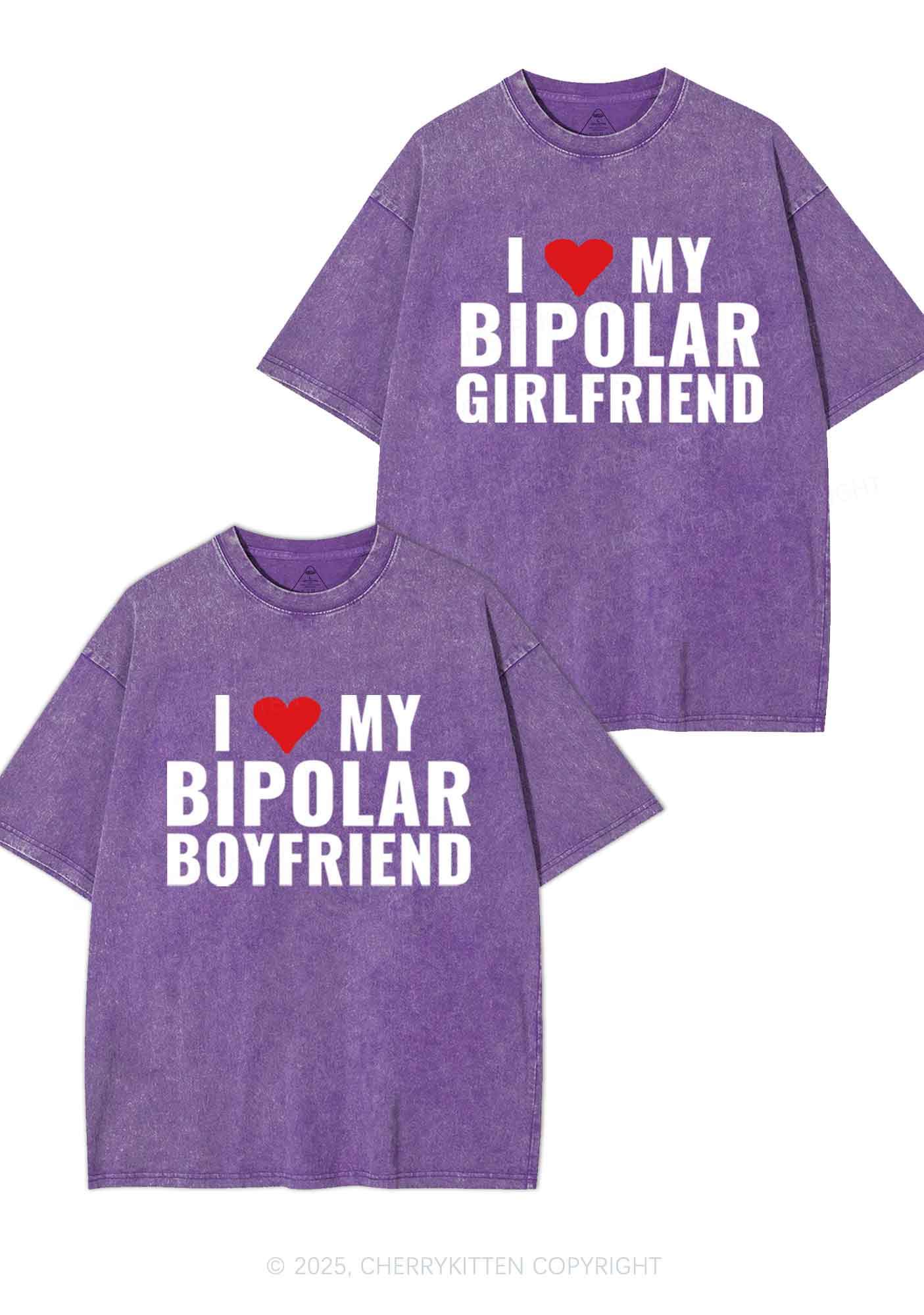 I Love My Bipolar GF BF Y2K Valentine's Day Washed Tee Cherrykitten - Image 6