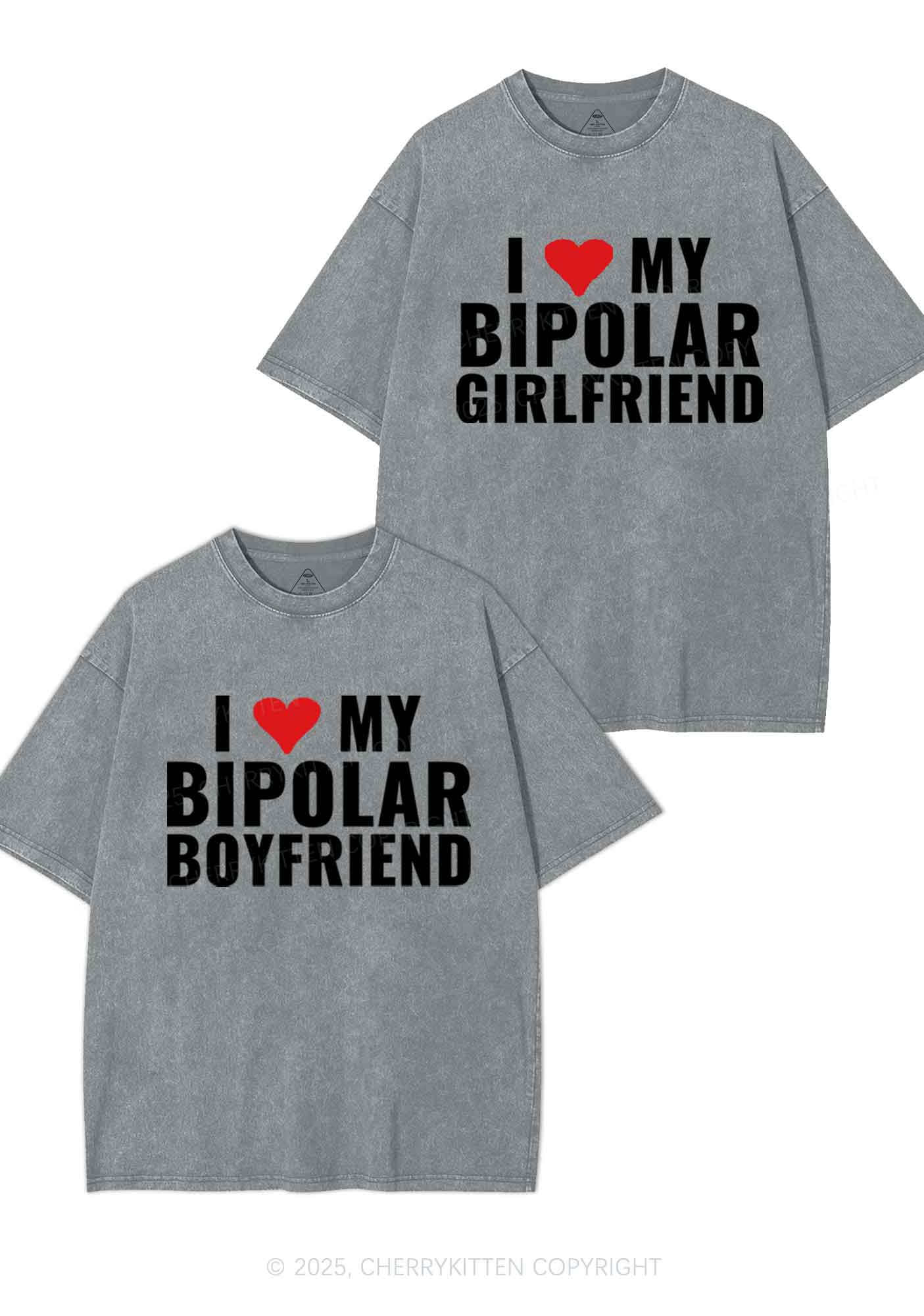 I Love My Bipolar GF BF Y2K Valentine's Day Washed Tee Cherrykitten - Image 8