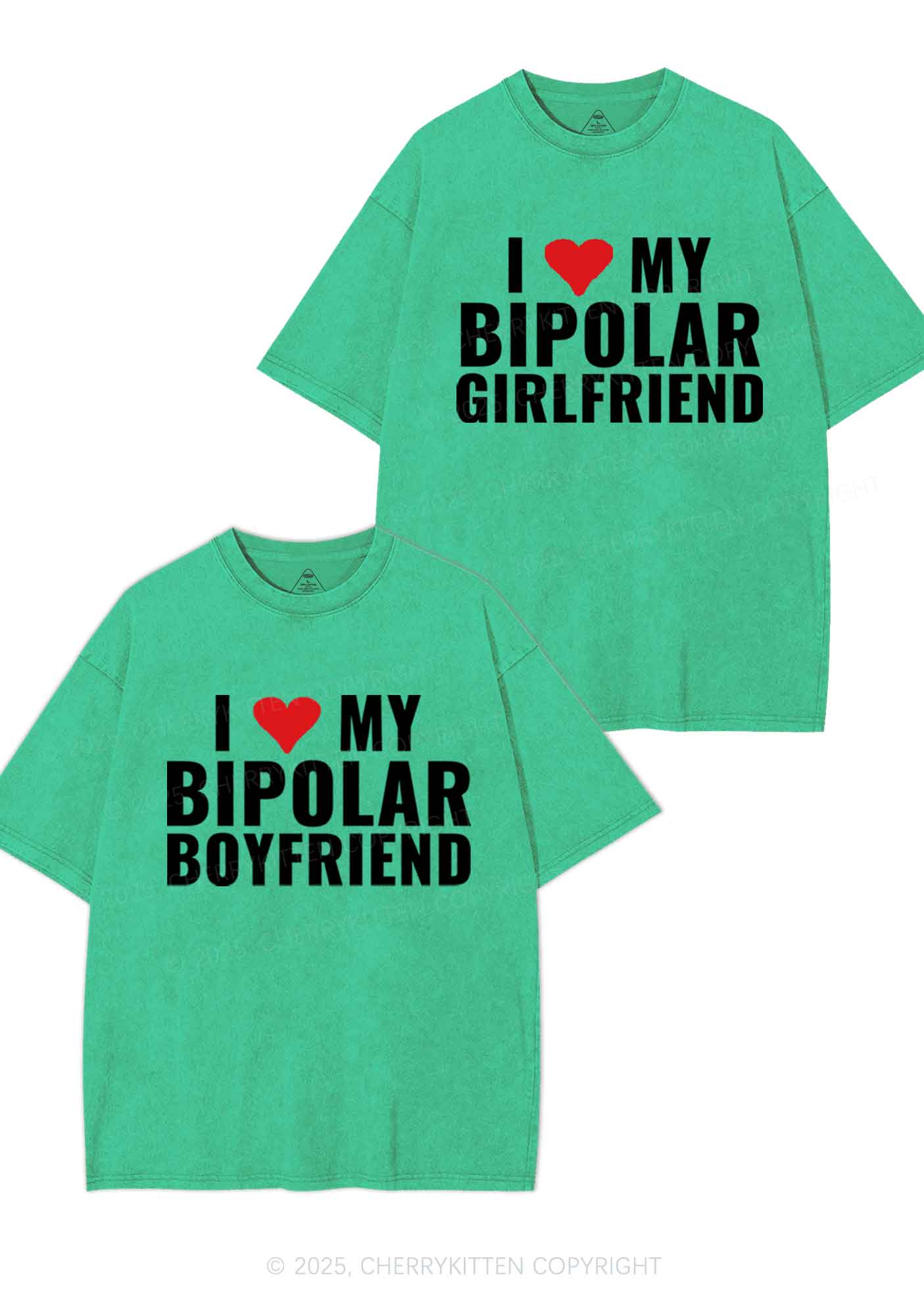 I Love My Bipolar GF BF Y2K Valentine's Day Washed Tee Cherrykitten - Image 9