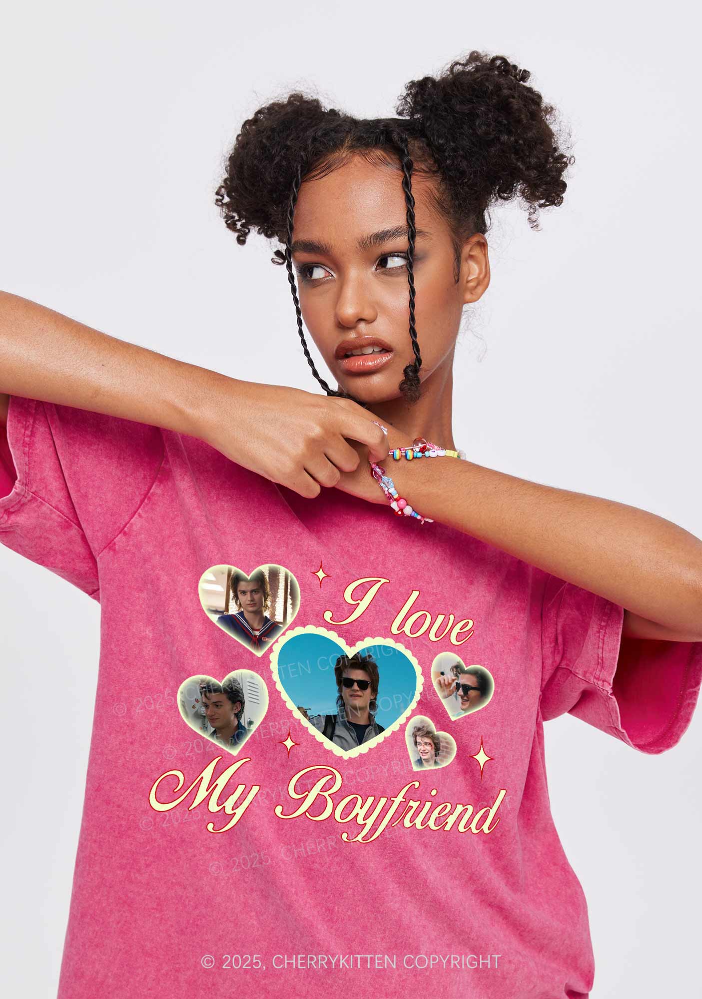 I Love My Boyfriend SH Y2K Shirts Washed Tee Cherrykitten - Image 2