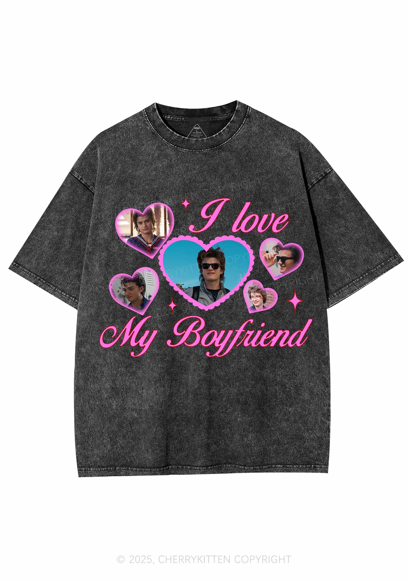 I Love My Boyfriend SH Y2K Shirts Washed Tee Cherrykitten - Image 3
