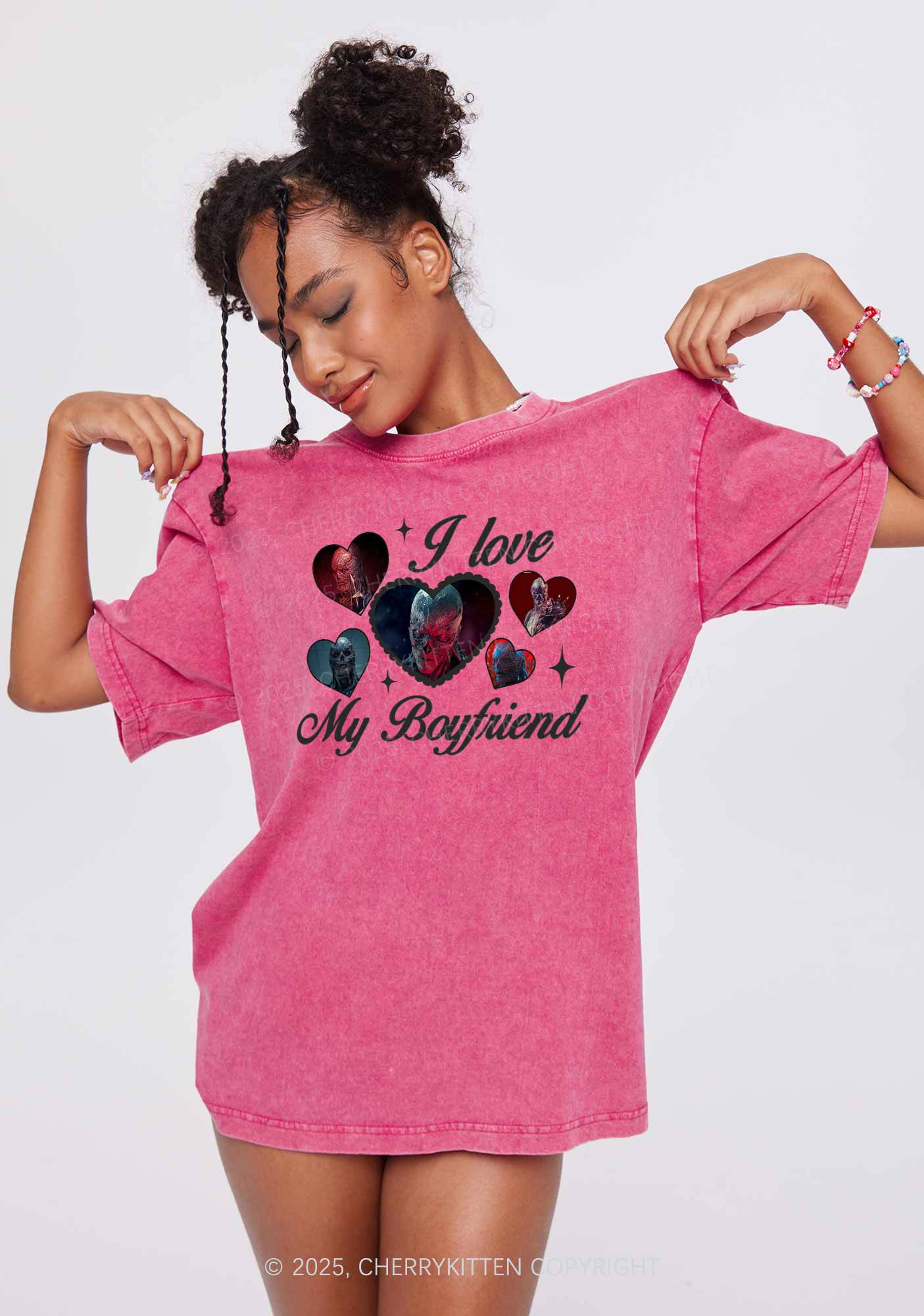 I Love My Boyfriend VN Y2K Shirts Washed Tee Cherrykitten - Image 2