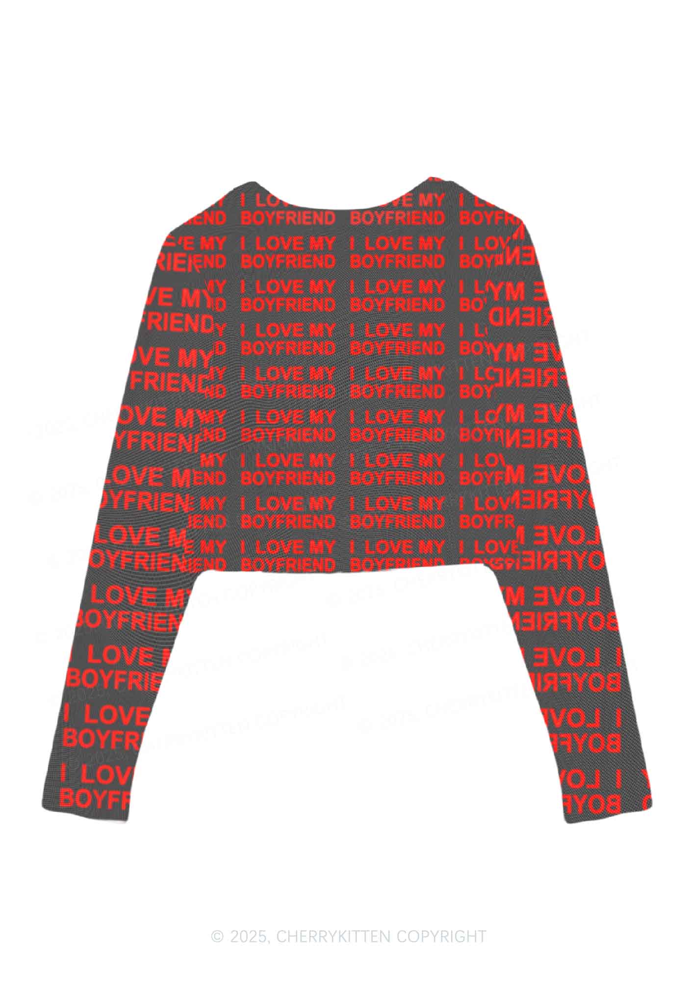 I Love My Boyfriend Y2K Mesh Long Sleeve Crop Top Cherrykitten - Image 2