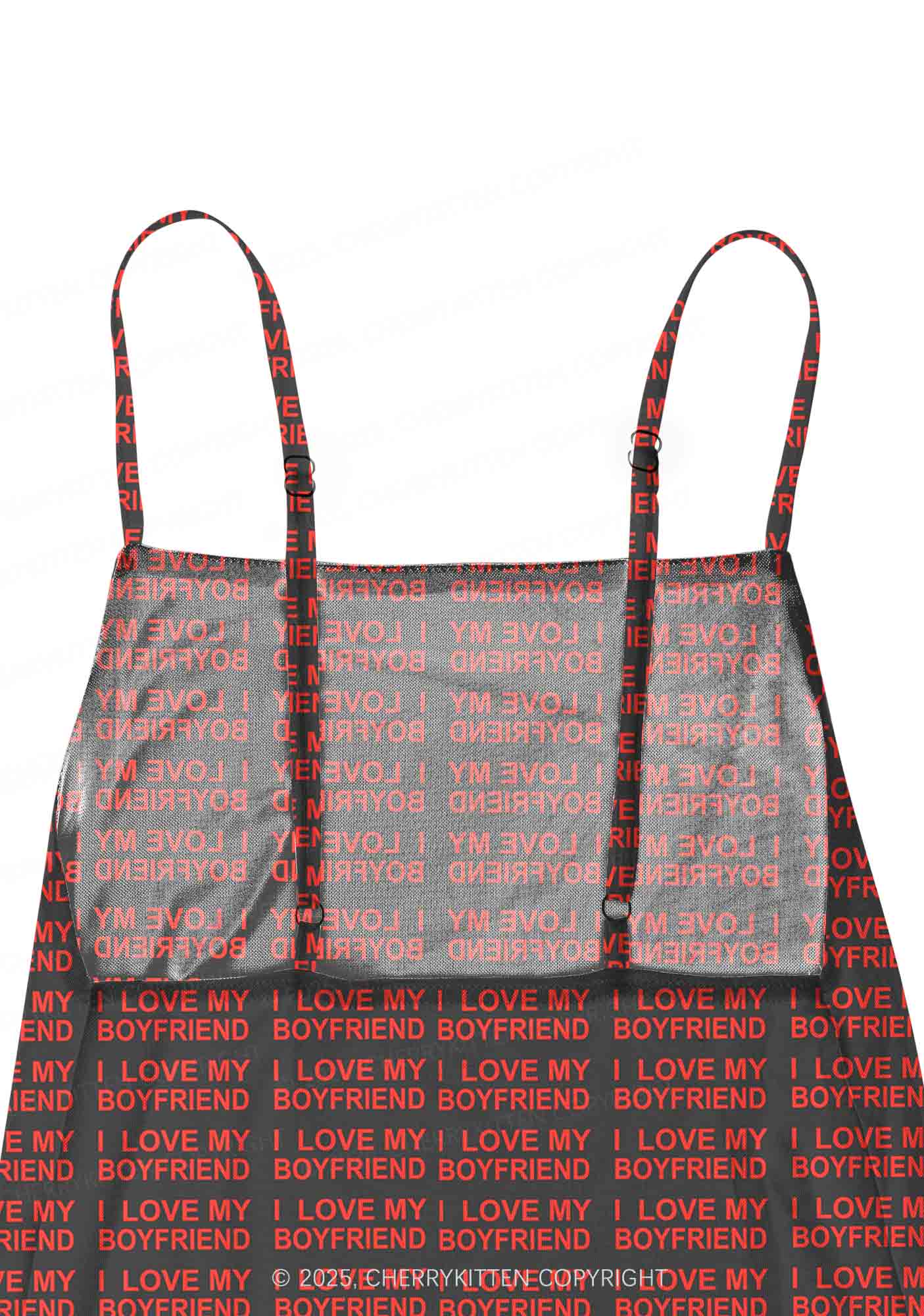 I Love My Boyfriend Y2K Mesh Slip Dress With Scarf Set Cherrykitten - Image 5