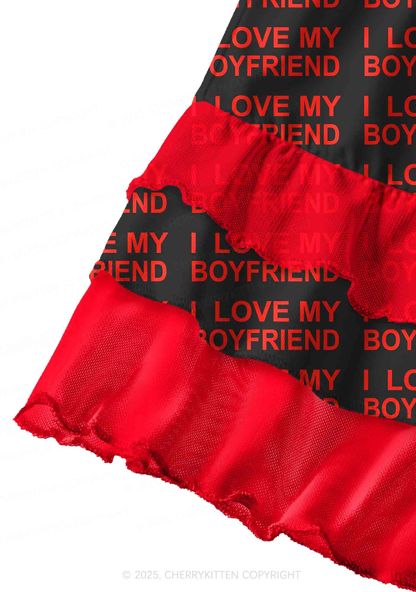 I Love My Boyfriend Y2K Print Mini Layered Skirt Cherrykitten - Image 3