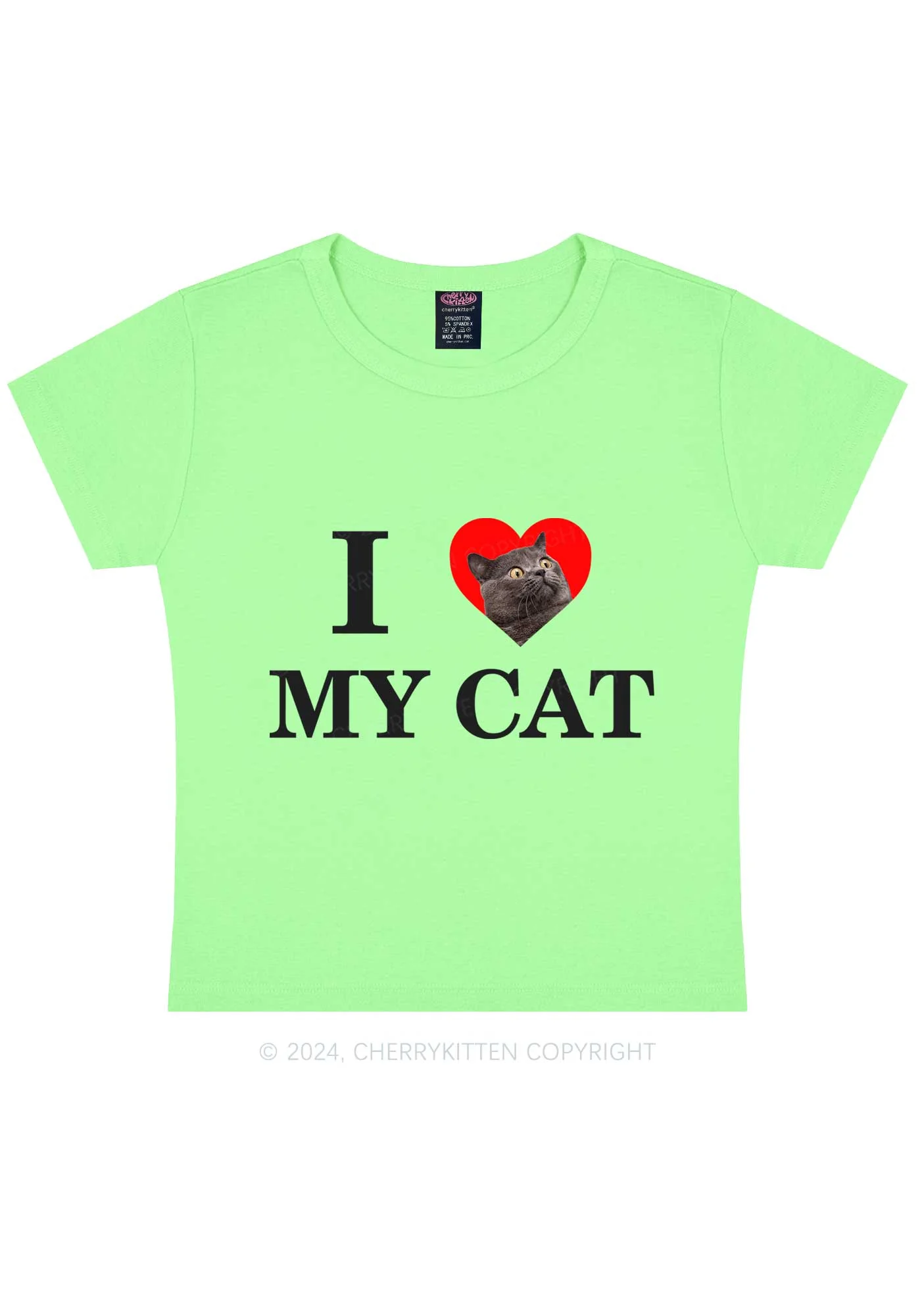 I Love My Cat Custom Photo Y2K Baby Tee Cherrykitten - Image 12