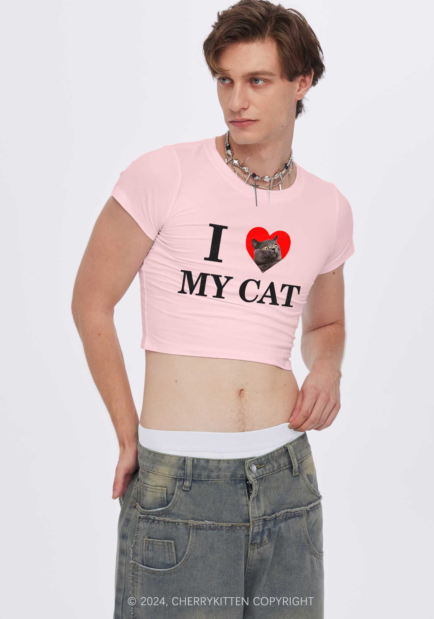I Love My Cat Custom Photo Y2K Baby Tee Cherrykitten - Image 2