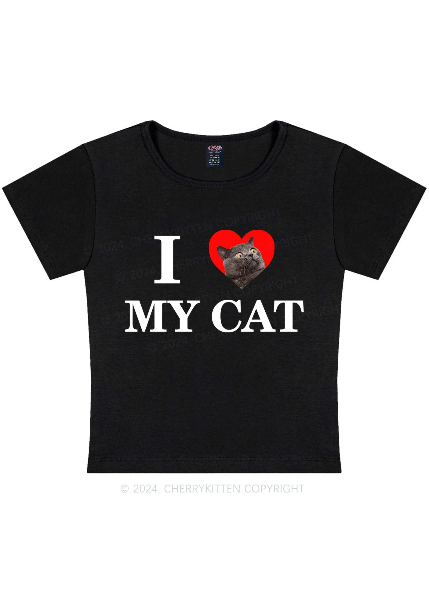 I Love My Cat Custom Photo Y2K Baby Tee Cherrykitten - Image 4