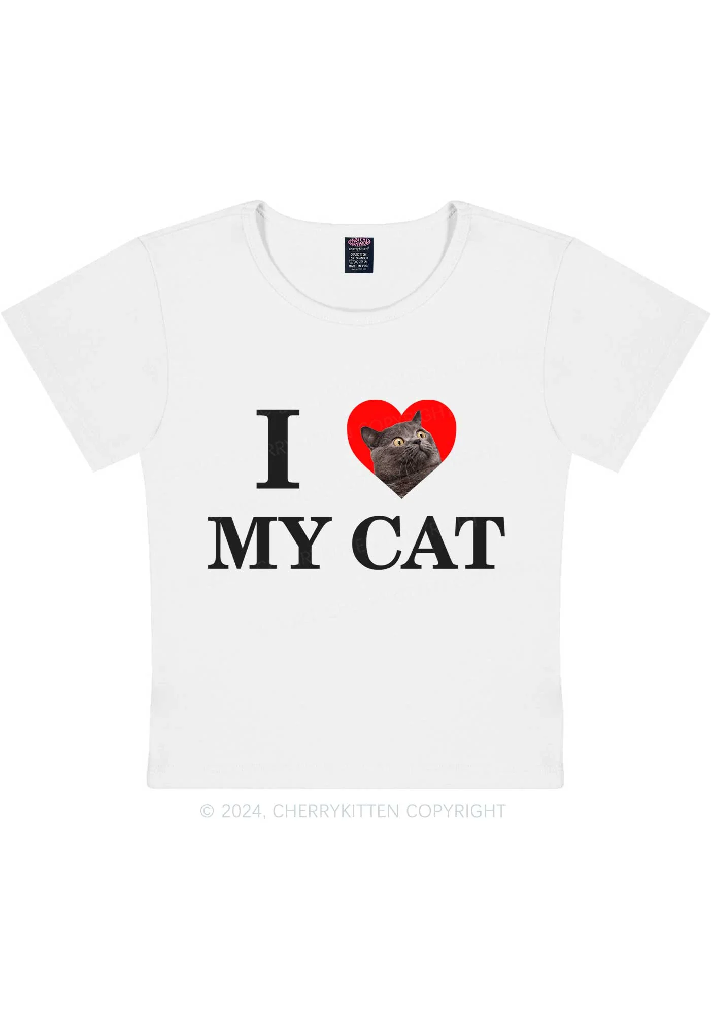 I Love My Cat Custom Photo Y2K Baby Tee Cherrykitten - Image 5