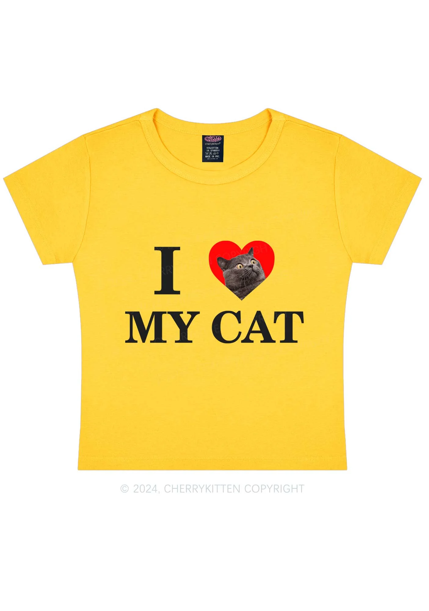 I Love My Cat Custom Photo Y2K Baby Tee Cherrykitten - Image 6