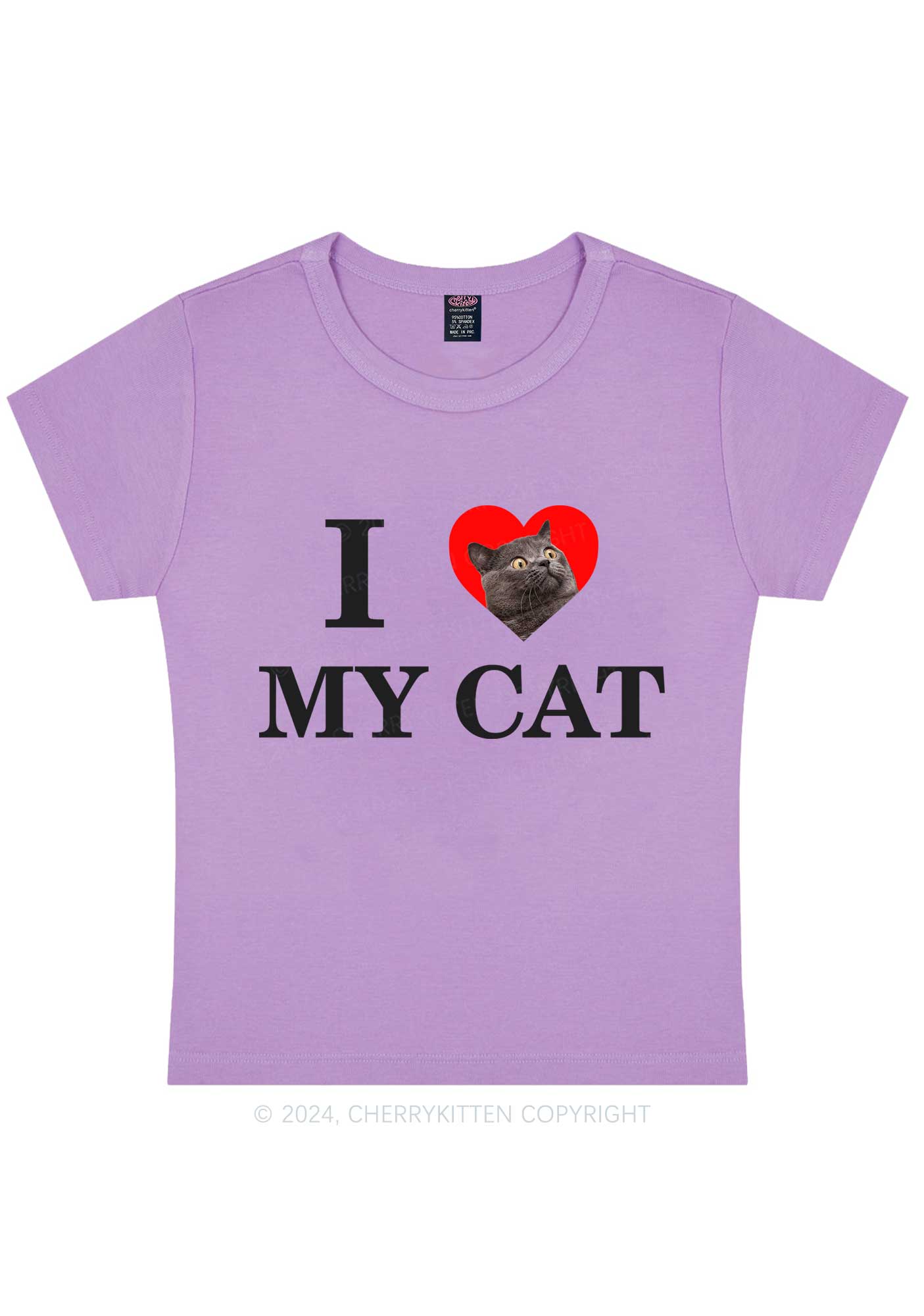 I Love My Cat Custom Photo Y2K Baby Tee Cherrykitten - Image 7