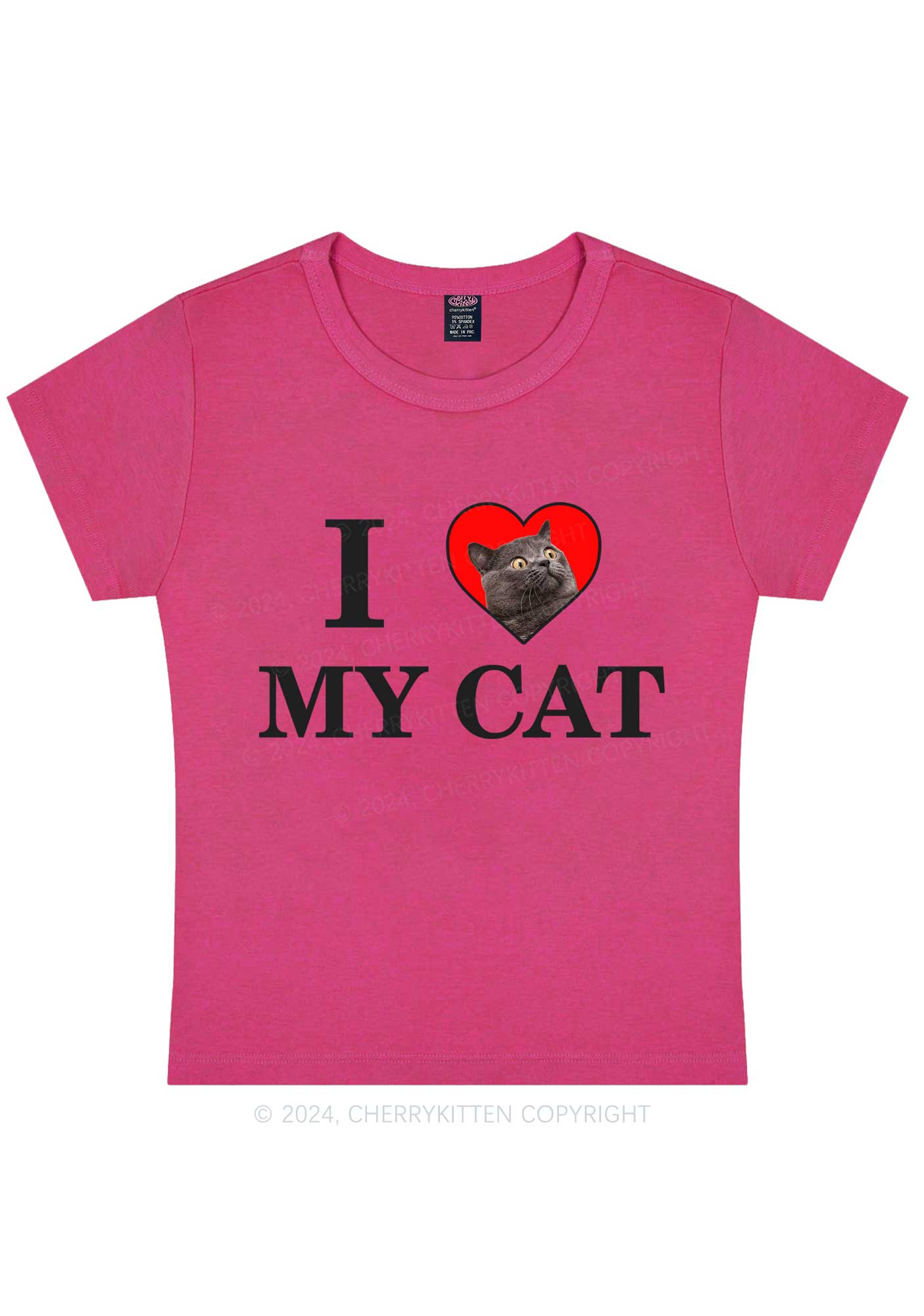 I Love My Cat Custom Photo Y2K Baby Tee Cherrykitten - Image 8