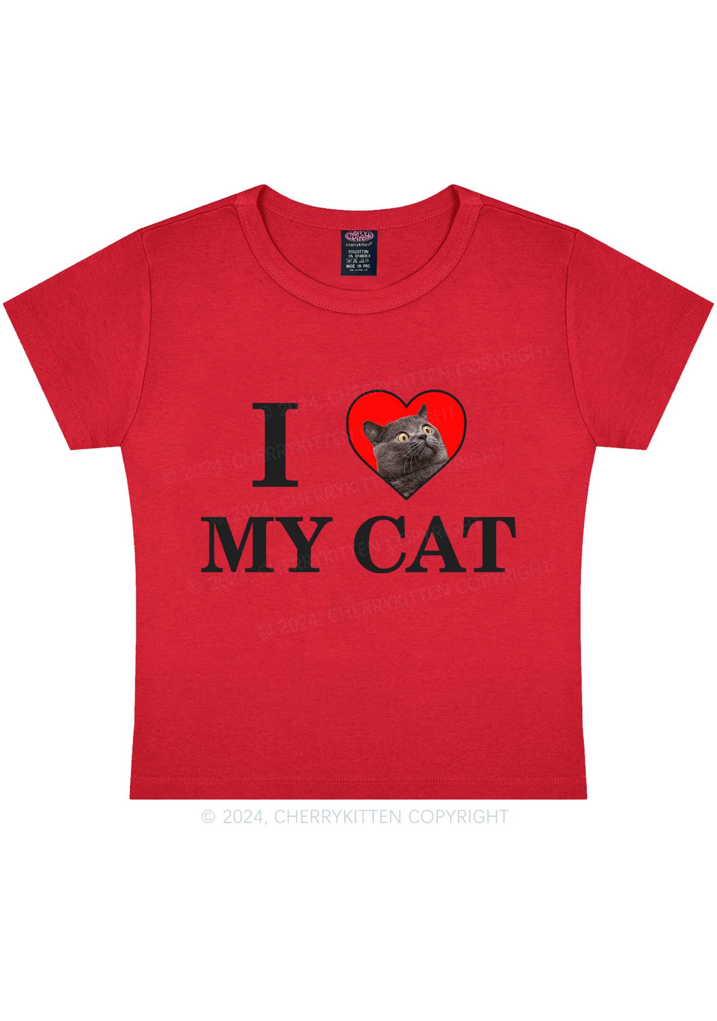 I Love My Cat Custom Photo Y2K Baby Tee Cherrykitten - Image 9
