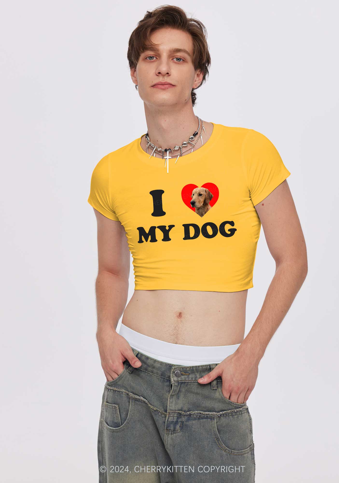 I Love My Dog Custom Photo Y2K Baby Tee Cherrykitten - Image 2