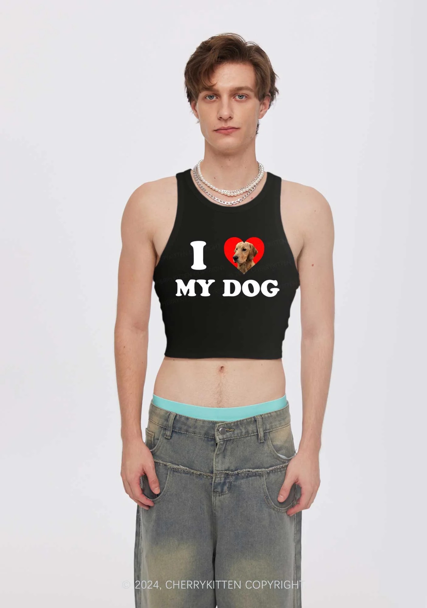 I Love My Dog Custom Photo Y2K Crop Tank Top Cherrykitten - Image 2